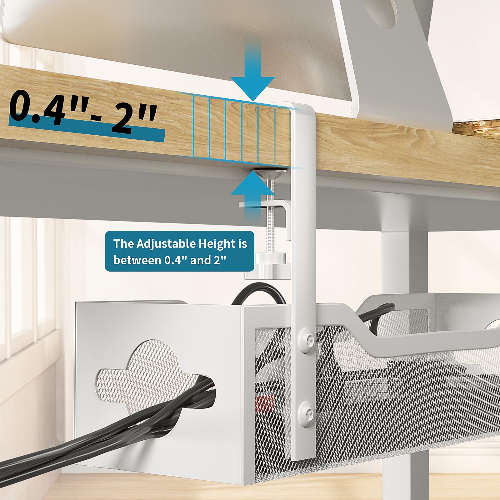 Under Desk Cable Management Tray, Litwaro Cable Management Under Desk No Drill, Metal Cable Tray With Clamp For Desk Wire Manage