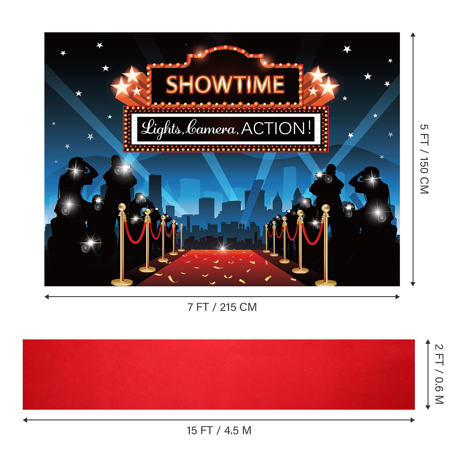 Tatuo 15 X 2 Ft Red Carpet Runner For Movie Theme Party Decorations, 7 X 5 Ft Photography Backdrops For Film Carnival Protagonis