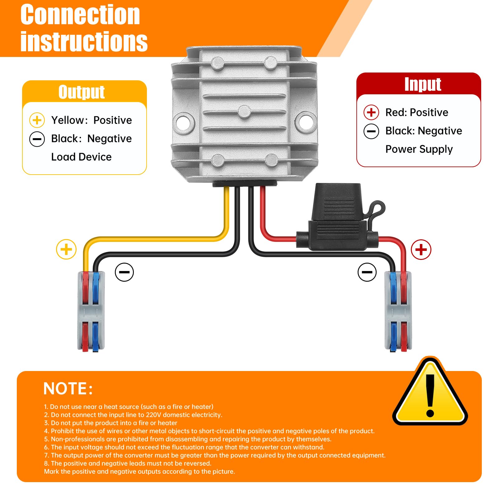 Mzhou Dc 24V Step Down To 12V 10A 120W Power Converter, 18V 35V To 12V Dc/Dc Buck Regulator With Terminal Block, Fuse, Waterproo