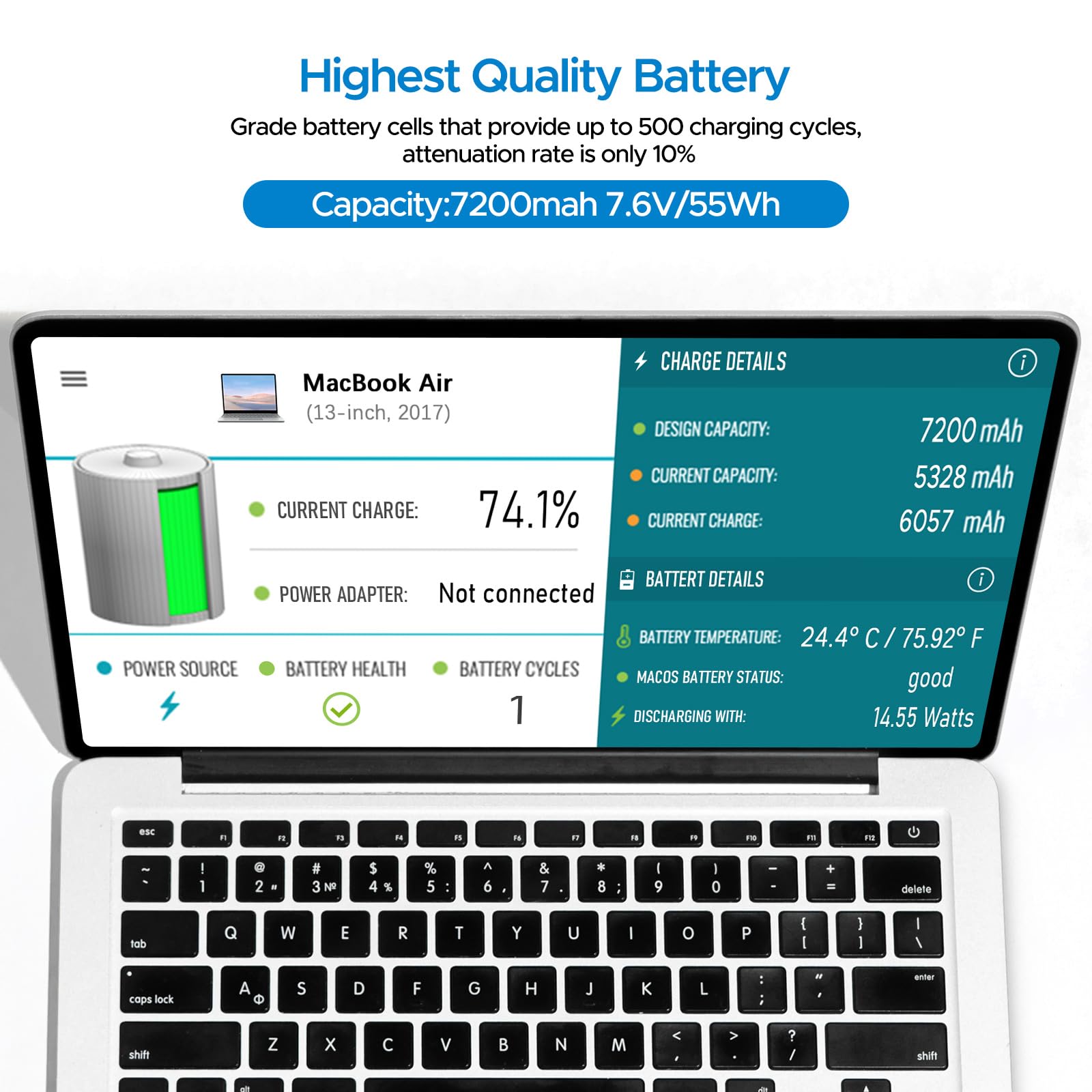 Key Power A1466 Battery, 13 Inch Macbook Air Battery Replacement For A1466 (Mid 2012/2013, Early 2014/2015, 2017), A1369 (Late 2