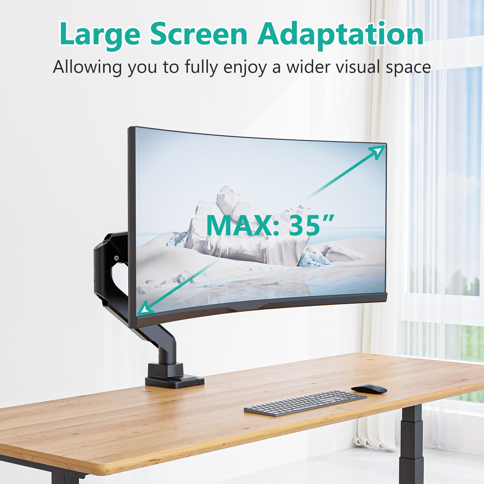 WALI Single Monitor Gas Spring Desk Mount, Heavy Duty Monitor Arm for Ultrawide Screen up to 35 inch, 33 lbs. Fully Adjustable, Mounting Holes 75 and 100 (GSM001XL), Black