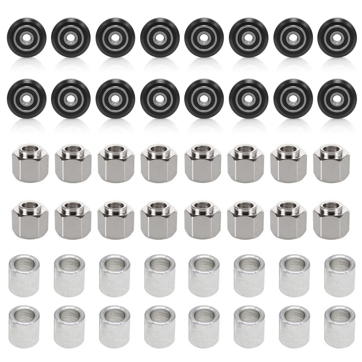 Upgraded 48 Pcs 3D Printer Pom Pulley Wheel Set With Rubber Bearing Included 16 Pcs Pom Wheel 16 Pcs Eccentric Spacer 16 Pcs Rou