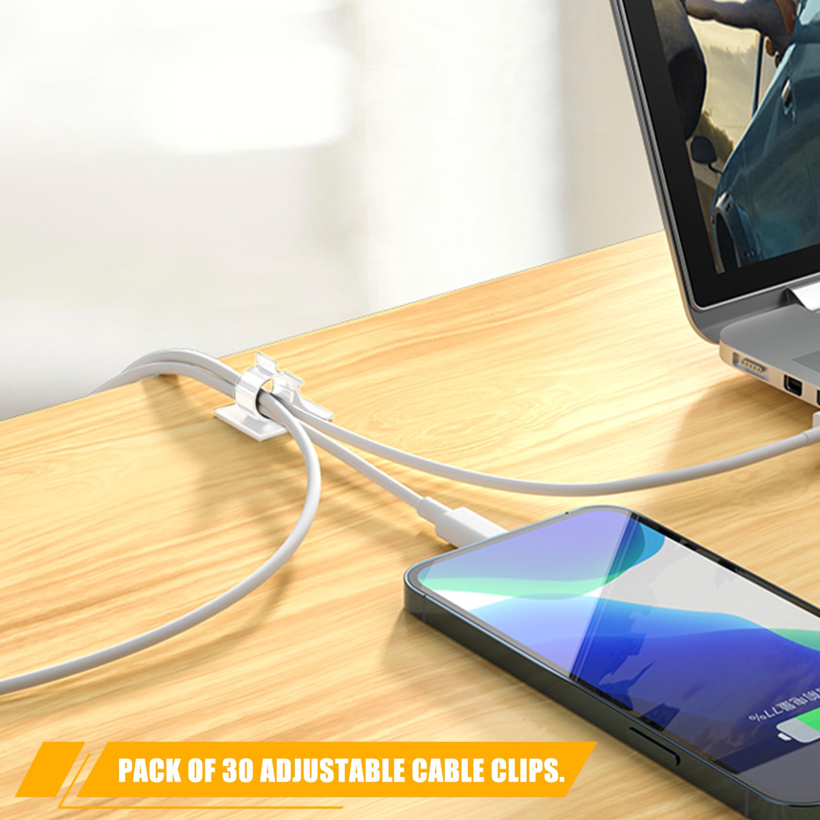 Viaky 30Pcs Self Adhesive Cable Clips Reusable Adjustable Nylon Bracket Automobile, Indoor And Outdoor Desk Wall Wiring Wire Fix