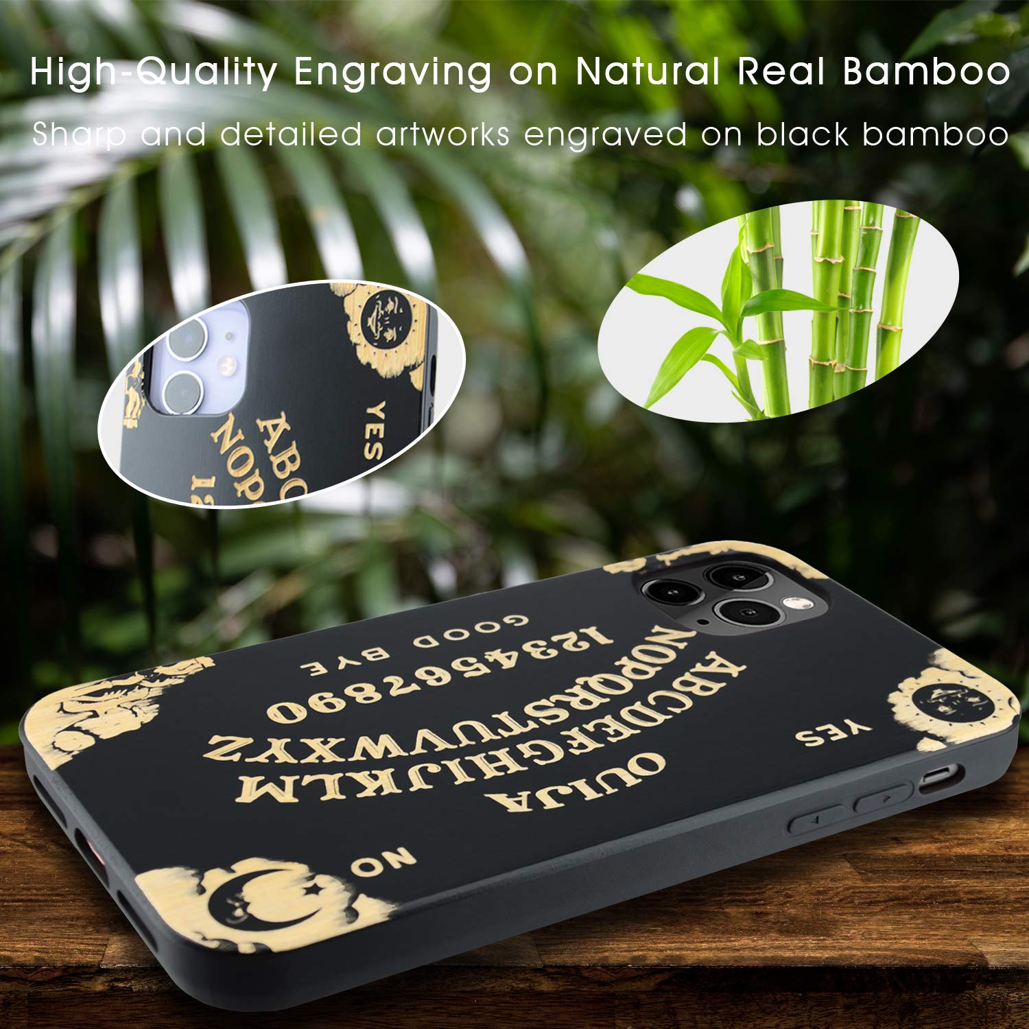 Iproductsus Compatible With Iphone 13 Pro (6.1'') Ouija Board Phone Case And Screen Protector, Cool & Unique Black Bamboo Wooden