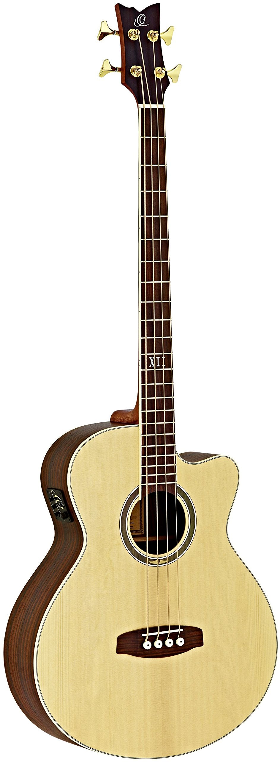 Ortega Guitars 4 String Deep Series Medium Scale Solid Top Acoustic-Electric Bass, Right (D558-4)