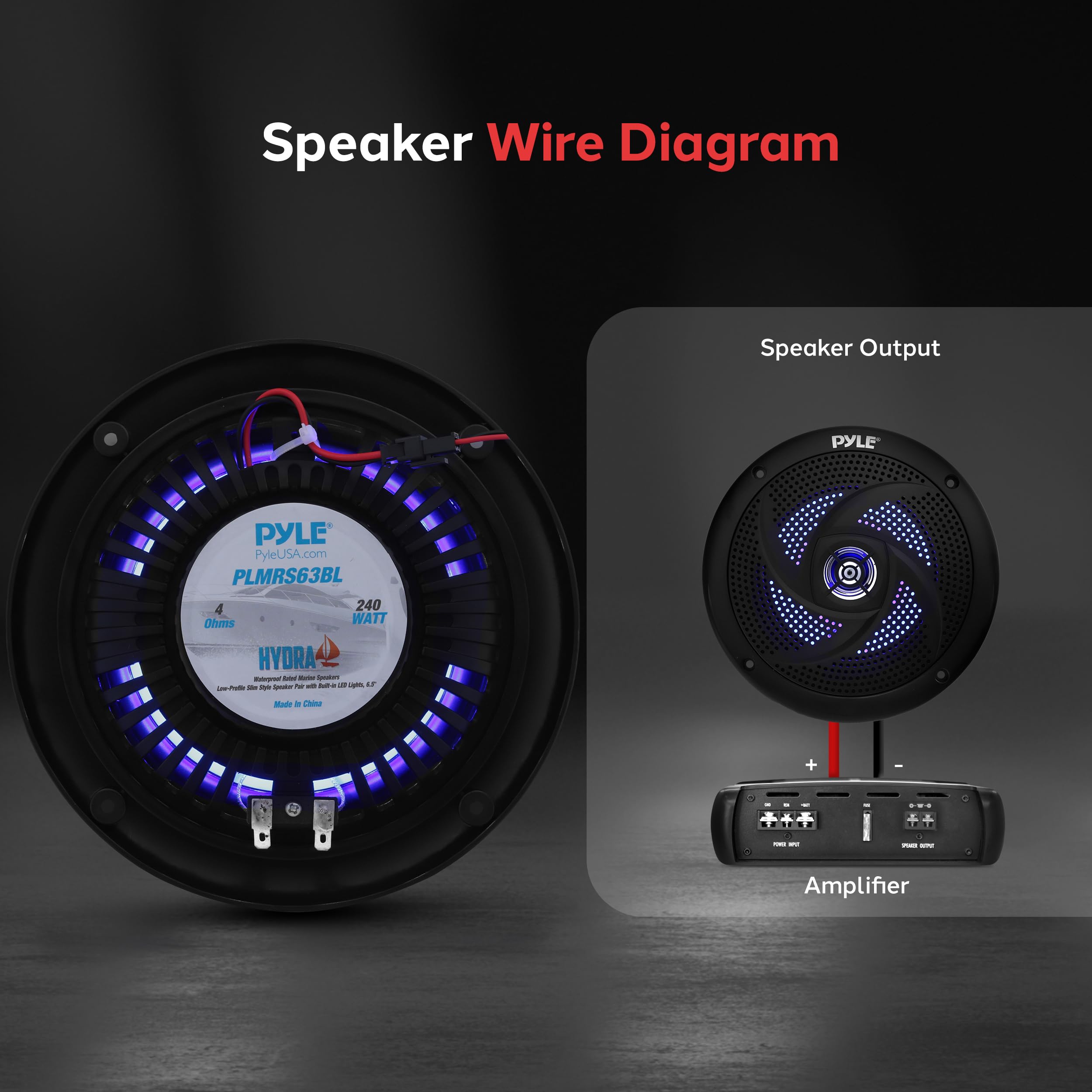 Pyle Marine Waterproof Speakers 6.5    - Low Profile Slim Style Wakeboard Tower And Weather Resistant Outdoor Audio Stereo Sound