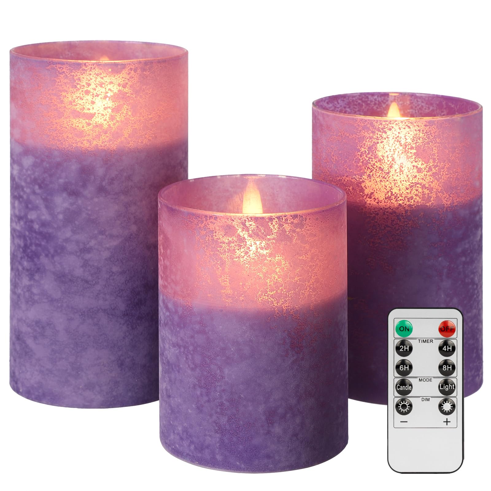 Covege Flickering Flameless Candles With 10 Key Remote And Timer   Set Of 3 Handmade Sandblast Glass Led Pillar Candles, Real Wa
