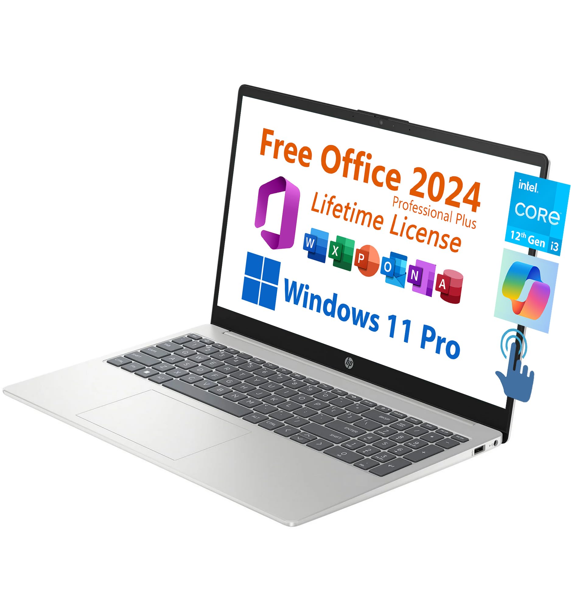 Hp 15.6 Business Student Laptop, Free Microsoft Office 2024 Lifetime License, Copilot Ai Chat, Hd Touchscreen, Intel 6-Core I3-1