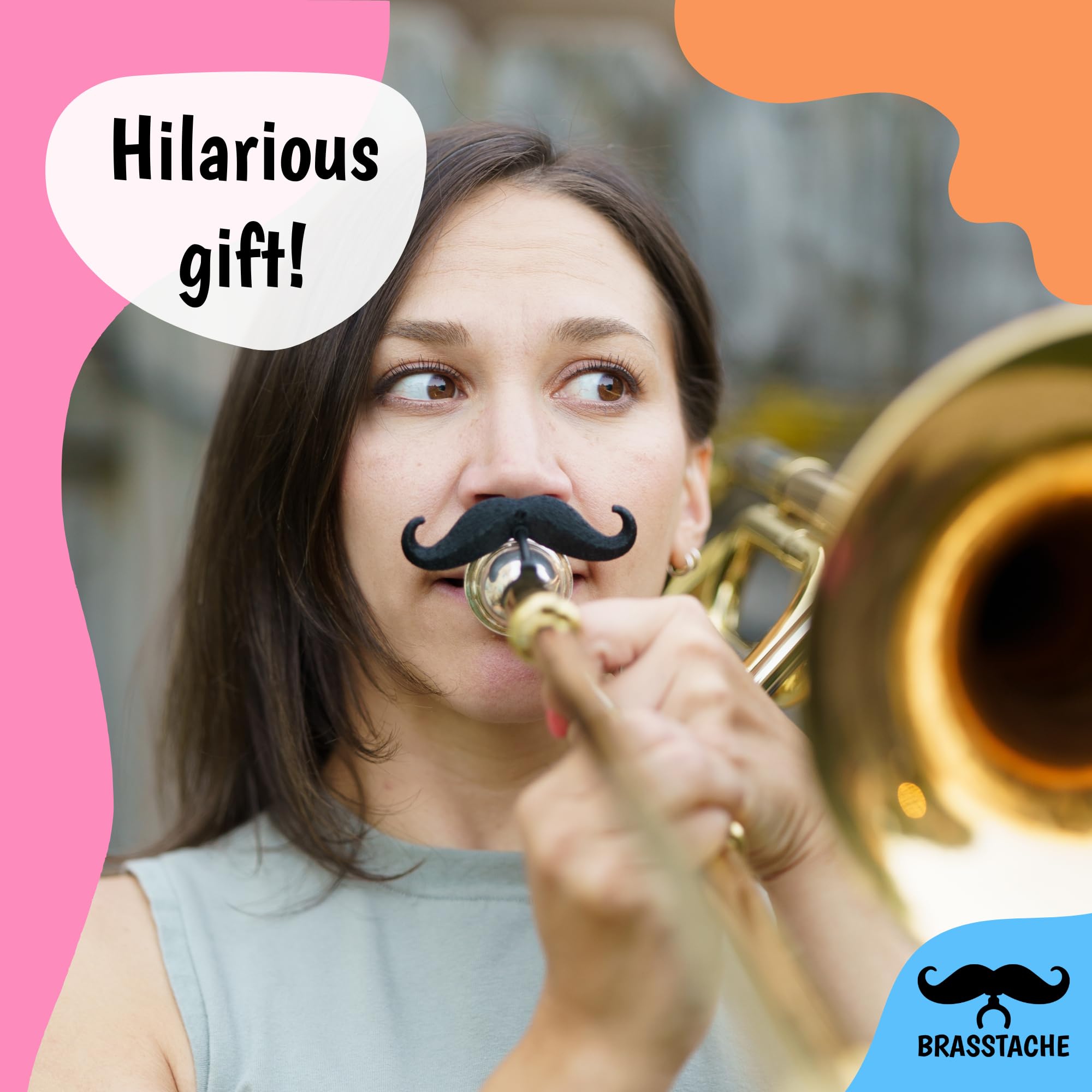Brasstache Trombone-Stache Xl (2-Pack) - Clip-On Mustache For Small And Large Shank Trombone, Baritone, And Euphonium Mouthpiece