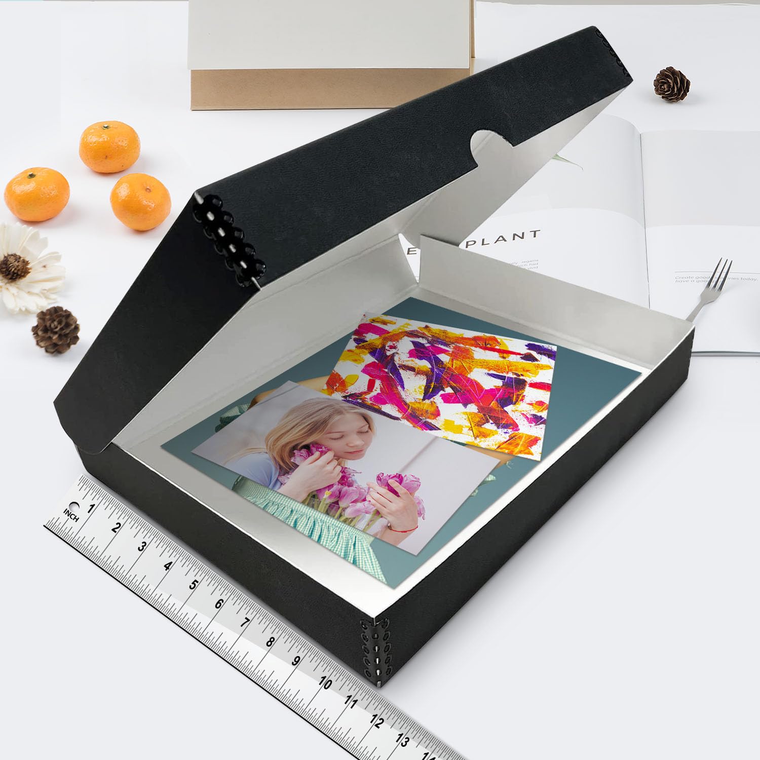 Lineco Folio Storage Box, Faux Leather Cover, Clamshell Design, 9.5X12.5X1.75 Inches, Archival Boxboard, Preserve Photos, Cards, Magazines, Documents, Art, Ephemera, Family Records, Black, Pack Of 1