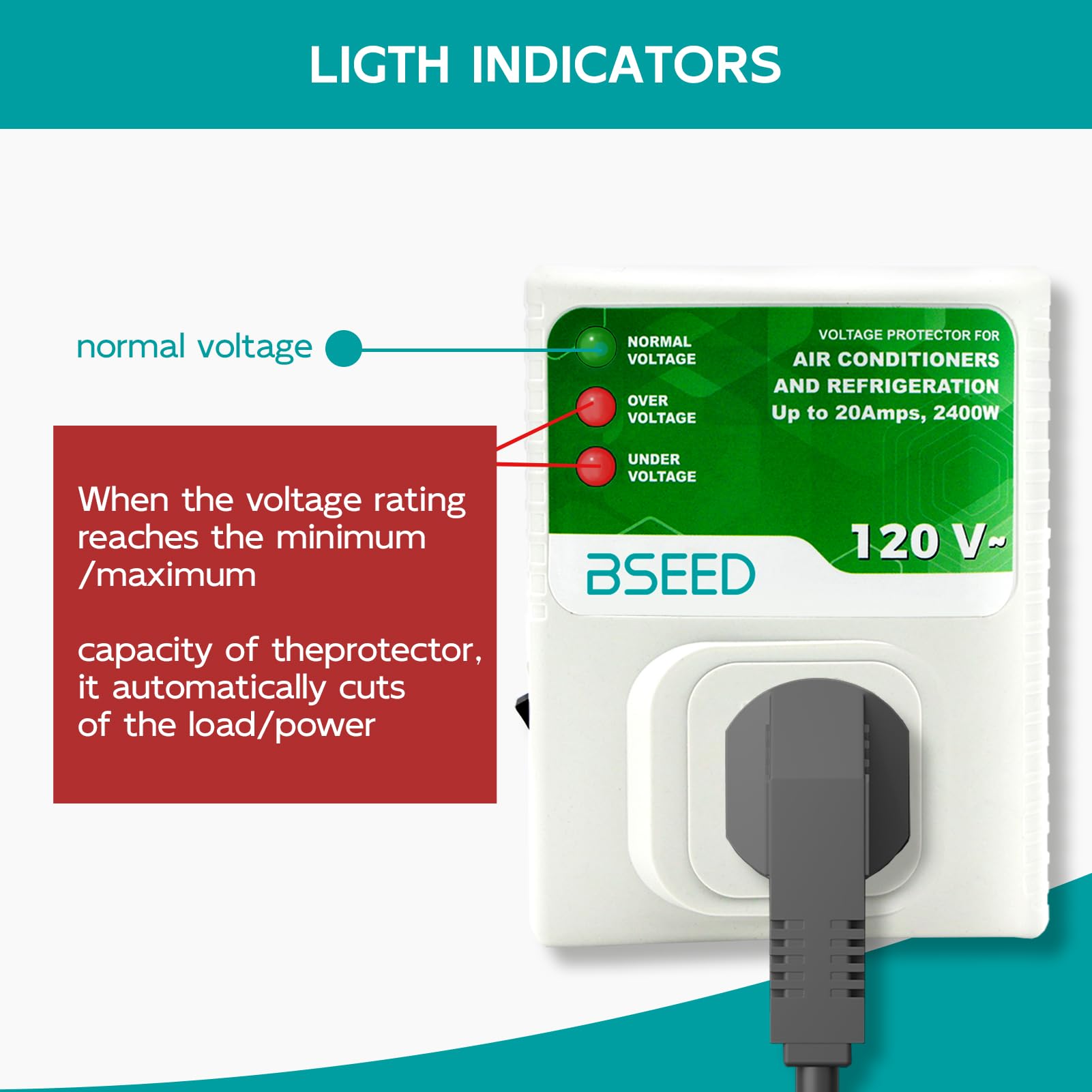 BSEED Surge Protector Outlet 120VAC 20A 2400W Wall Plug 2 Pack N017-120-2P
