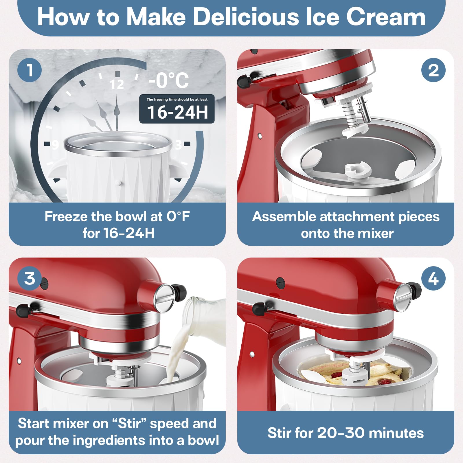 Hozodo Ice Cream Attachment For Kitchenaid, 2 Quart Frozen Ice Cream & Sorbet Gelato Maker For Kitchenaid Ice Cream Maker Attach