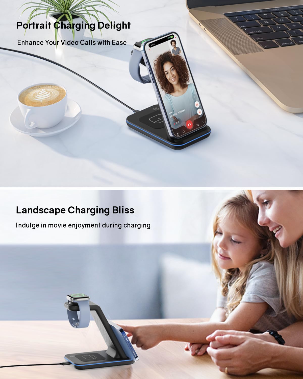 Wireless Charger Stand, Ciyoyo 3 In 1 Fast Wireless Charging Station Dock For Apple Watch 9/8/7/6/Se/5/4/3/2, Airpods 3/2/Pro, I