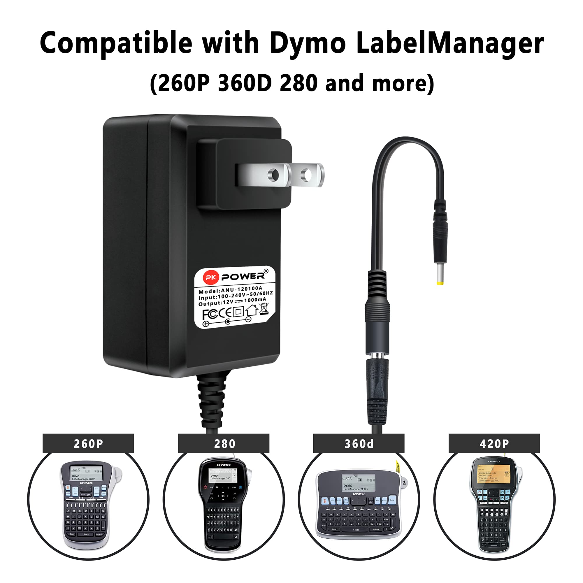 Pkpower Ac Adapter Compatible With Dymo Labelmanager 260P 360D 280 1815990, Power Supply For Label Manager Lm 280 1754490 420P 1768815 Printer Cord Cable Charger