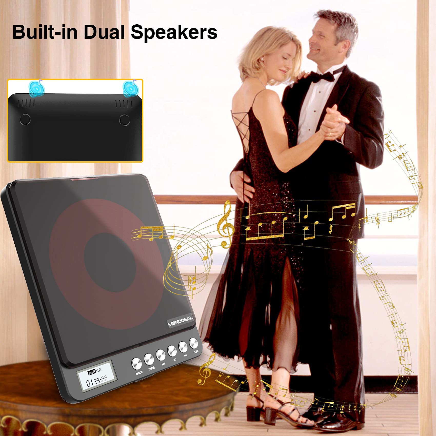 Portable Cd Player With Built In Speakers, Monodeal Rechargeable Cd Player For Car And Personal Use, Small Anti Skip Cd Player W