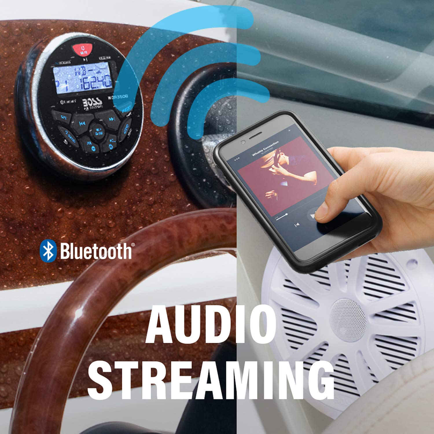 Boss Audio Systems Mckgb350W.6 Weatherproof Marine Gauge Receiver And Speaker Package   Ipx6 Receiver, 6.5 Inch Speakers, Blueto