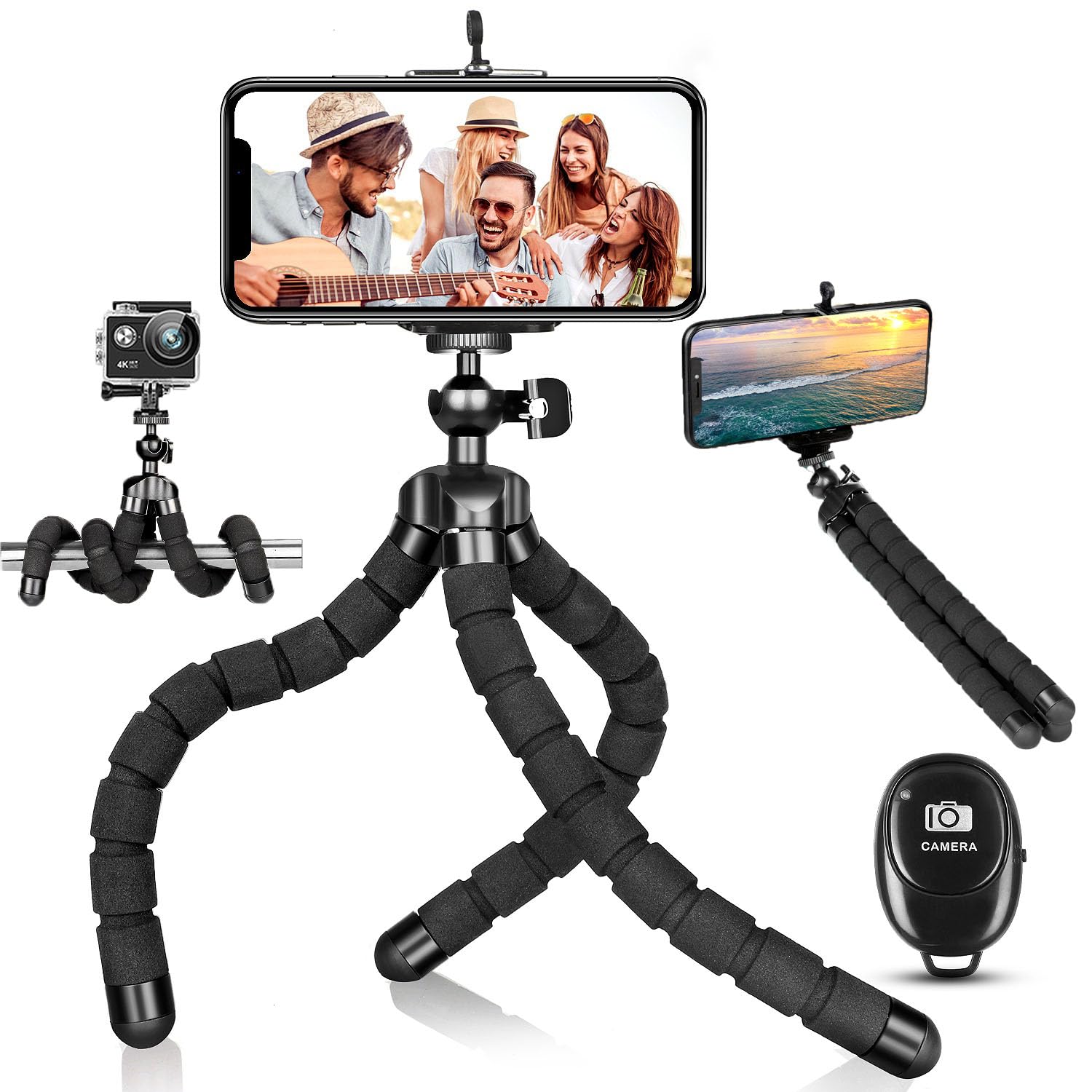 Phone Tripod, Portable Flexible Tripod Adjustable Cell Phone Tripod With Wireless Remote Mini Tripod Stand For Iphone 14 13 12 1