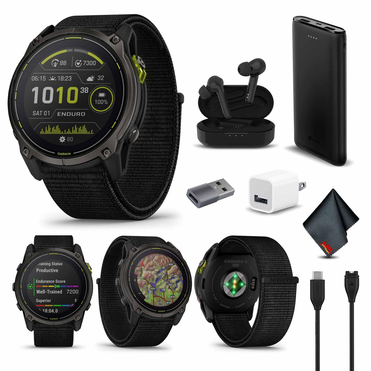 Garmin Enduro 3, Solar, Sapphire Multisport Gps Smartwatch Carbon Gray Dlc Titanium With Black Ultrafit Nylon Strap, 90 Days Bat