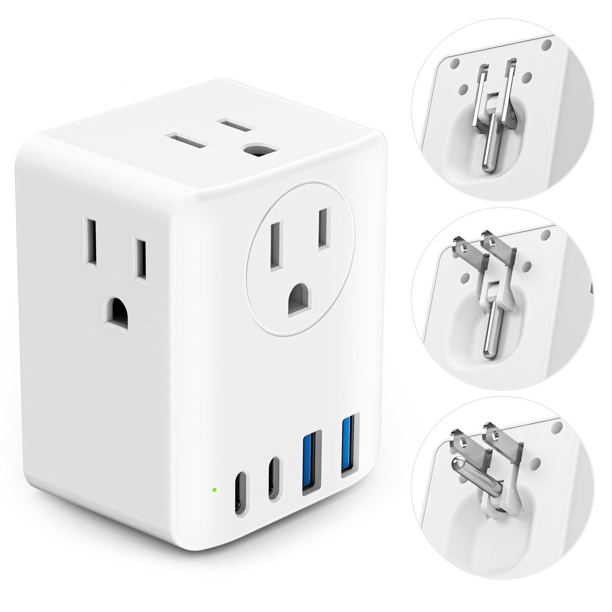 Foldable Multi Plug Outlet Extender, Olcorife 2 Prong & 3 Prong Outlet Adapter, Cruise Essentials Power Strip With 4Ac 4Usb Port
