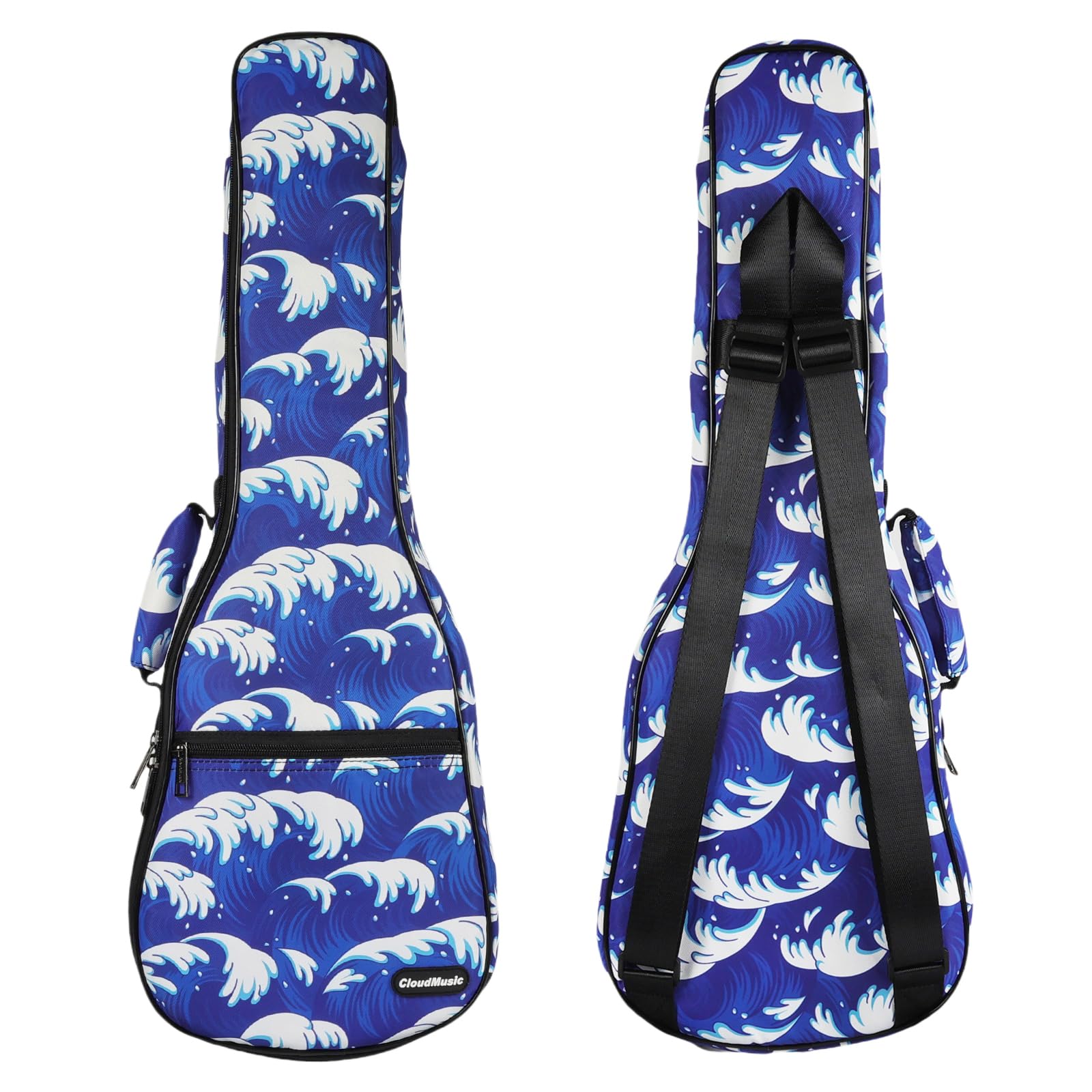 Cloudmusic Ukulele Case Gig Bag Padded Backpack For Soprano 21 Inch(Soprano, Hawaii Hibiscus And Palm In White)