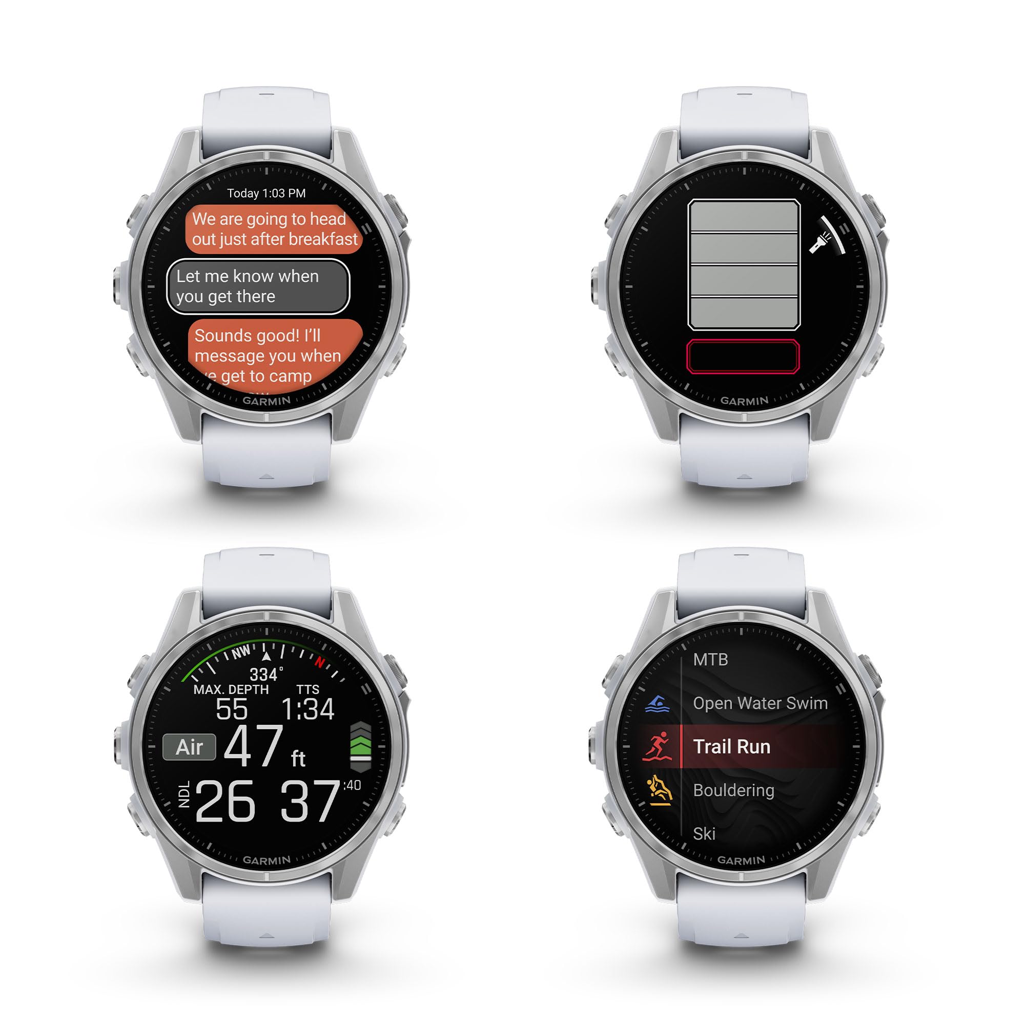 Garmin Fenix 8 43Mm Amoled Sapphire Premium Multisport Gps Smartwatch Silver With Whitestone Silicone Band, Built-In Led Flashli