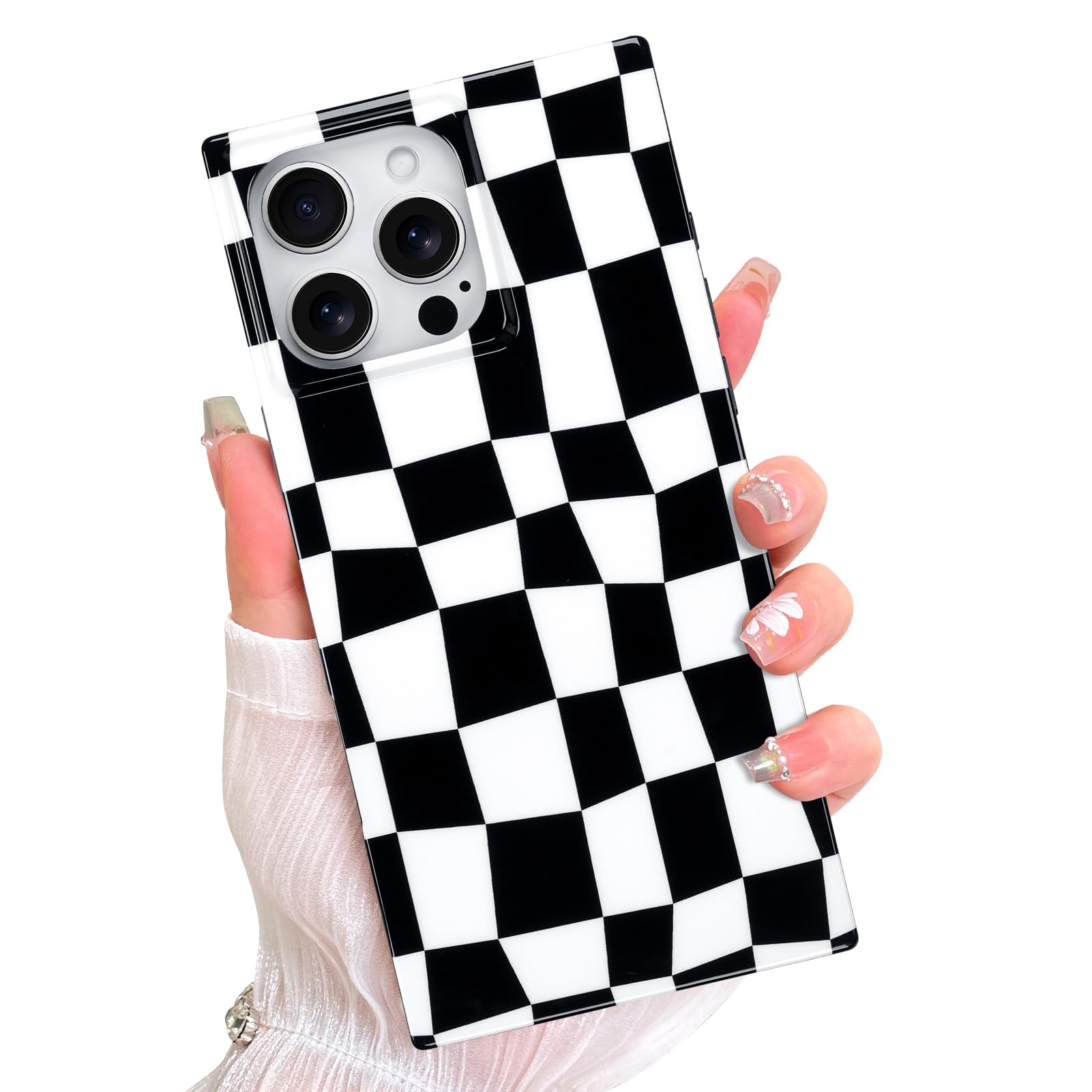 AIGOMARA Magnetic Rectangle for iPhone 16 Pro Max Case, Compatible with Magsafe, Cute Checkered Design for Women Girls, Stylish 