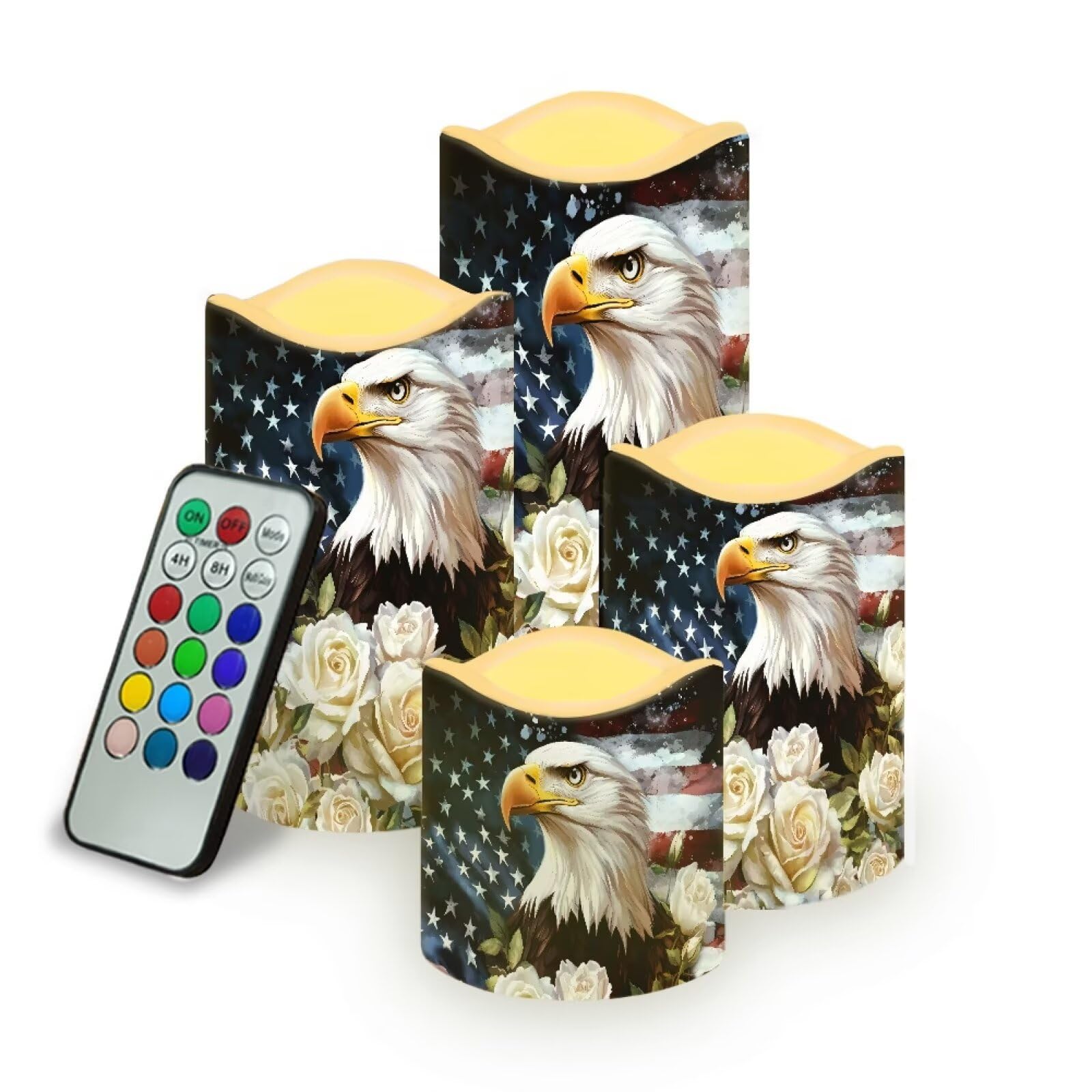 Uorisanigo American Eagle Flag Flickering Flameless Candles with Remote LED Pillar Candles Battery Operated with Timer Color Cha