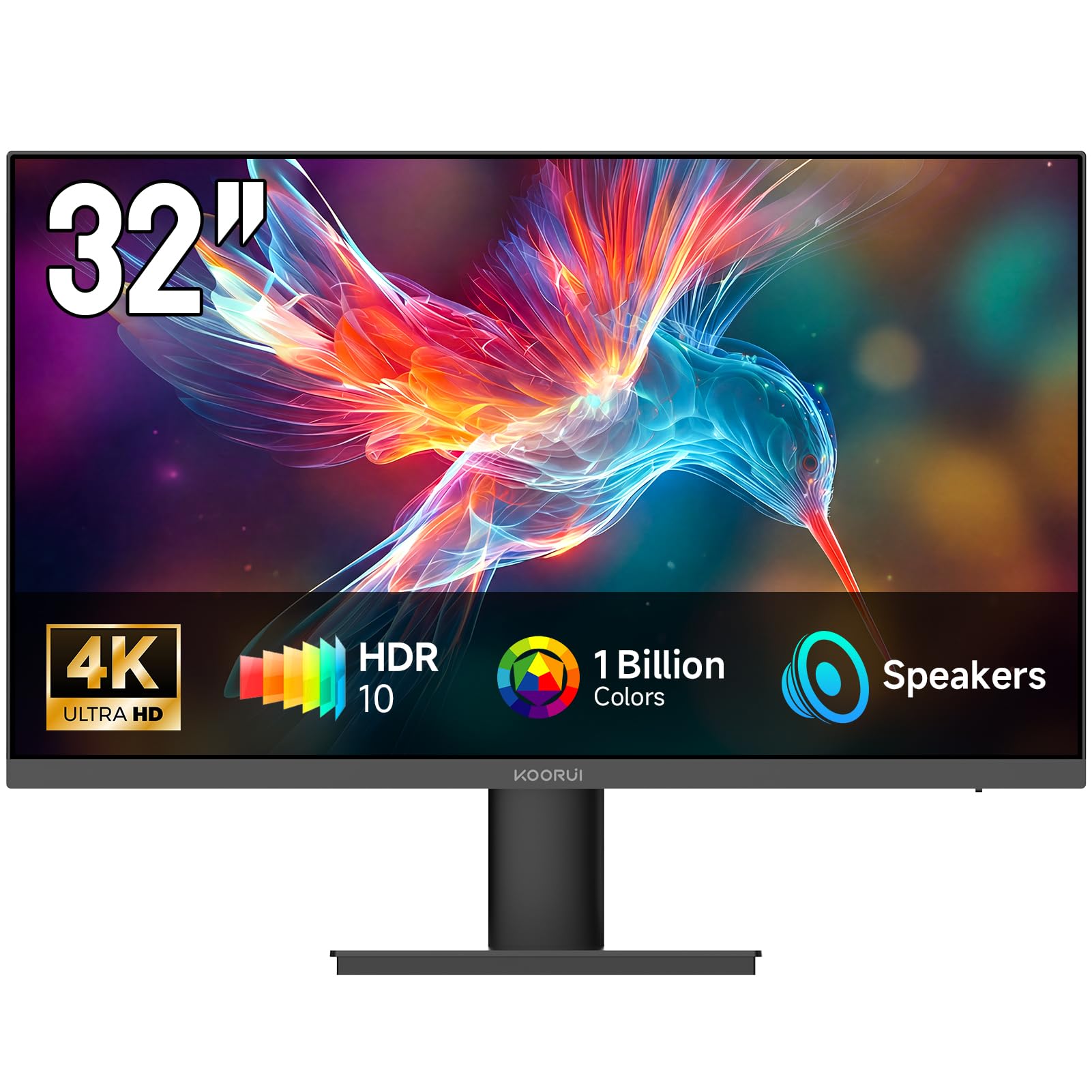 KOORUI 32 inch 4K Computer Monitor with HDMI 2.0 Displayport 1.4 Speakers, 60Hz VESA HDR Support Desktop Monitor Compatible Free