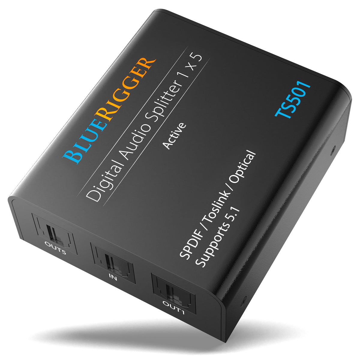 Bluerigger Digital Optical Audio Splitter 1X5 (Active Toslink Splitter 1 In 5 Out, Spdif, Fiber Optic Audio Adapter)   For Home