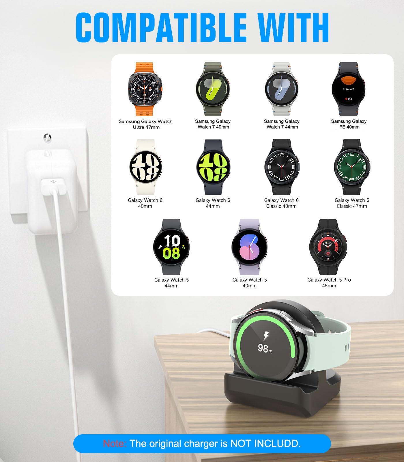 Moko Charger Stand Compatible With Samsung Galaxy Watch Ultra/Watch 7 6 5 40Mm 44Mm/Watch 6 Classic 43Mm 47Mm/Watch 5 Pro, Silic