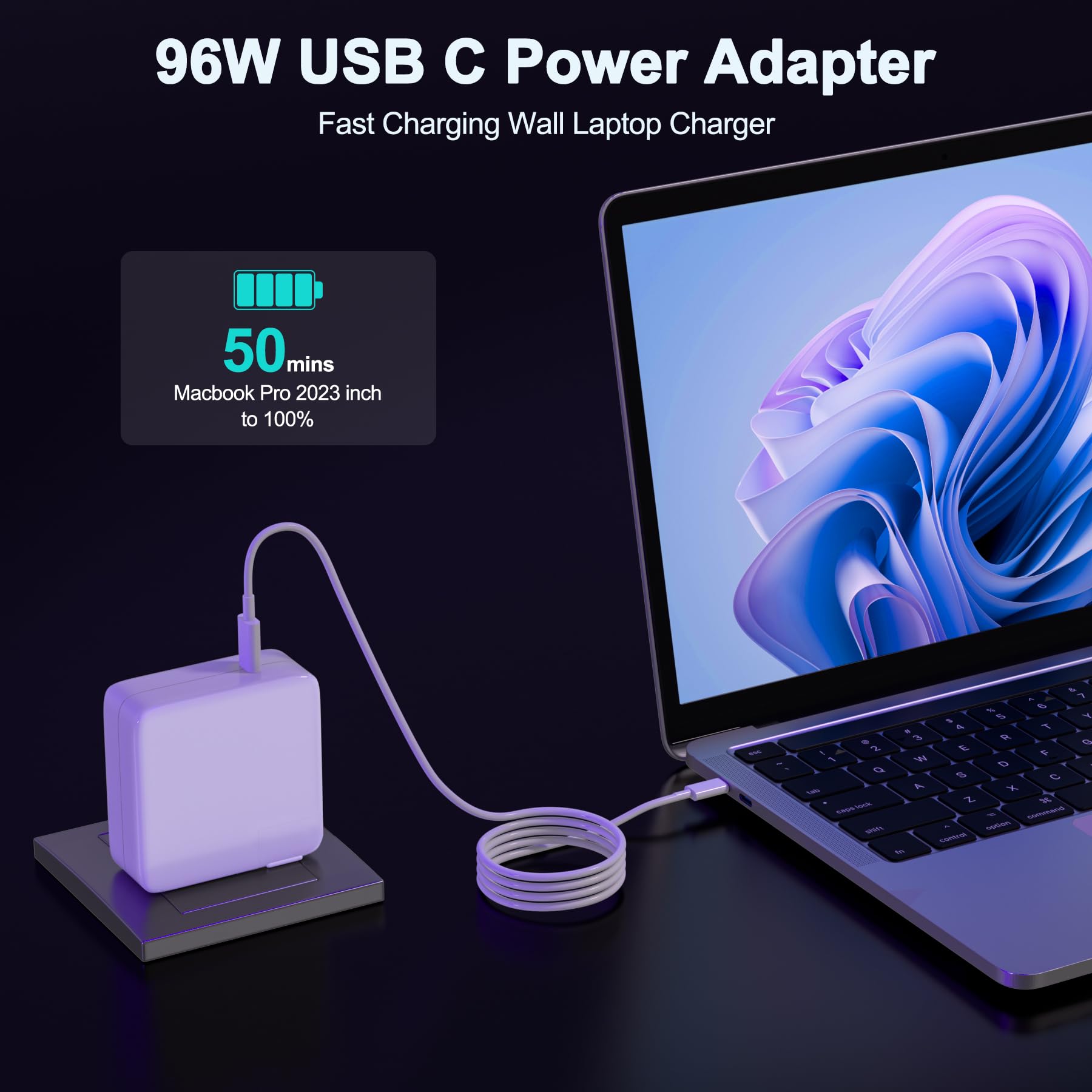 Macbook Pro Charger 96W Usb C Power Adapter For Macbook Pro Air 13 14 15 16 Inch Mac Book Retina M3 M2 M1 2023 2022 2021 2020 2019 2018 2017 Fast Charging Charger Fit Iphone 15 Ipad & All Usb C Device