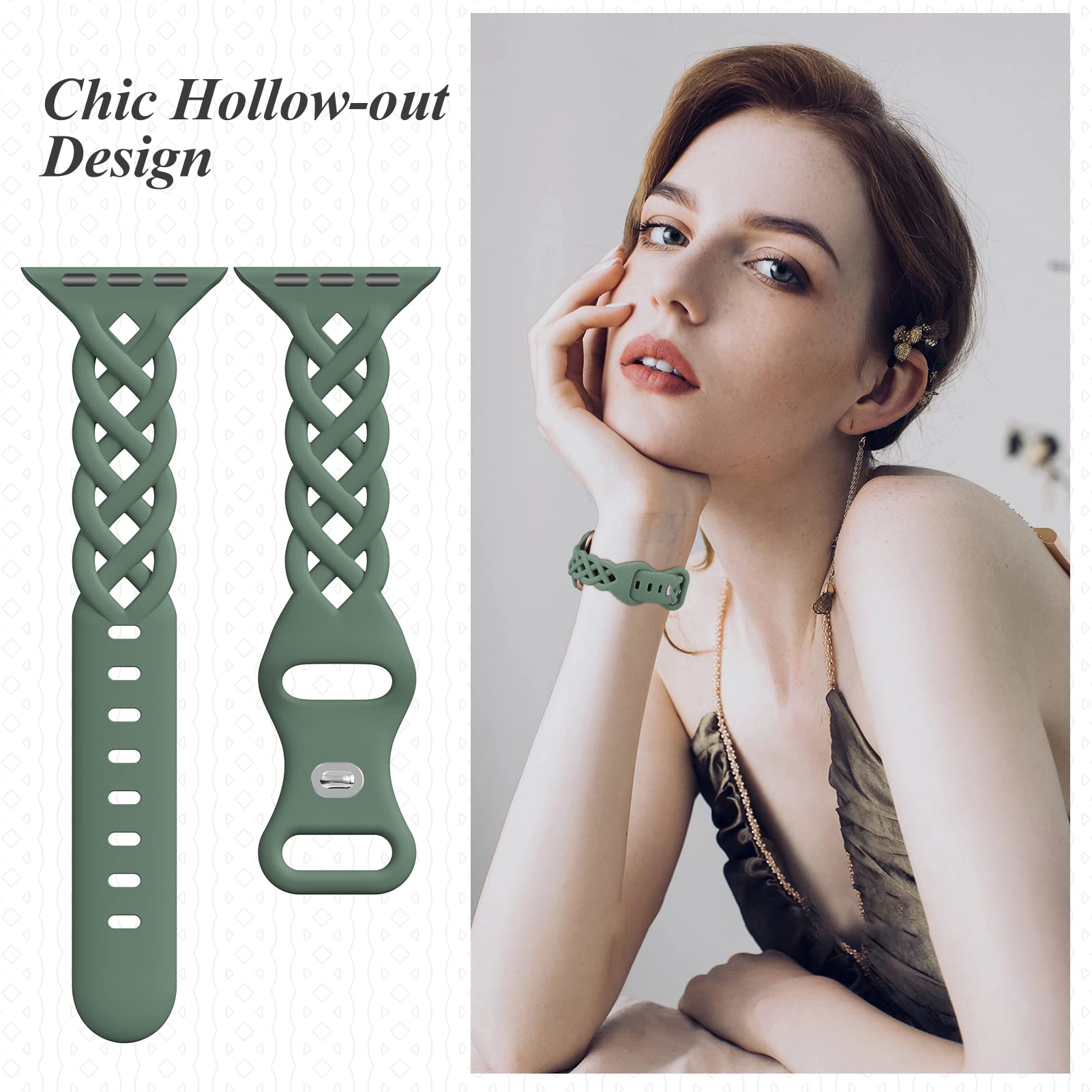 Slim Silicone Bands Compatible With Apple Watch Band 40Mm 38Mm 41Mm 44Mm 45Mm 46Mm 42Mm Women Floral Breathable Braided Lace Thi