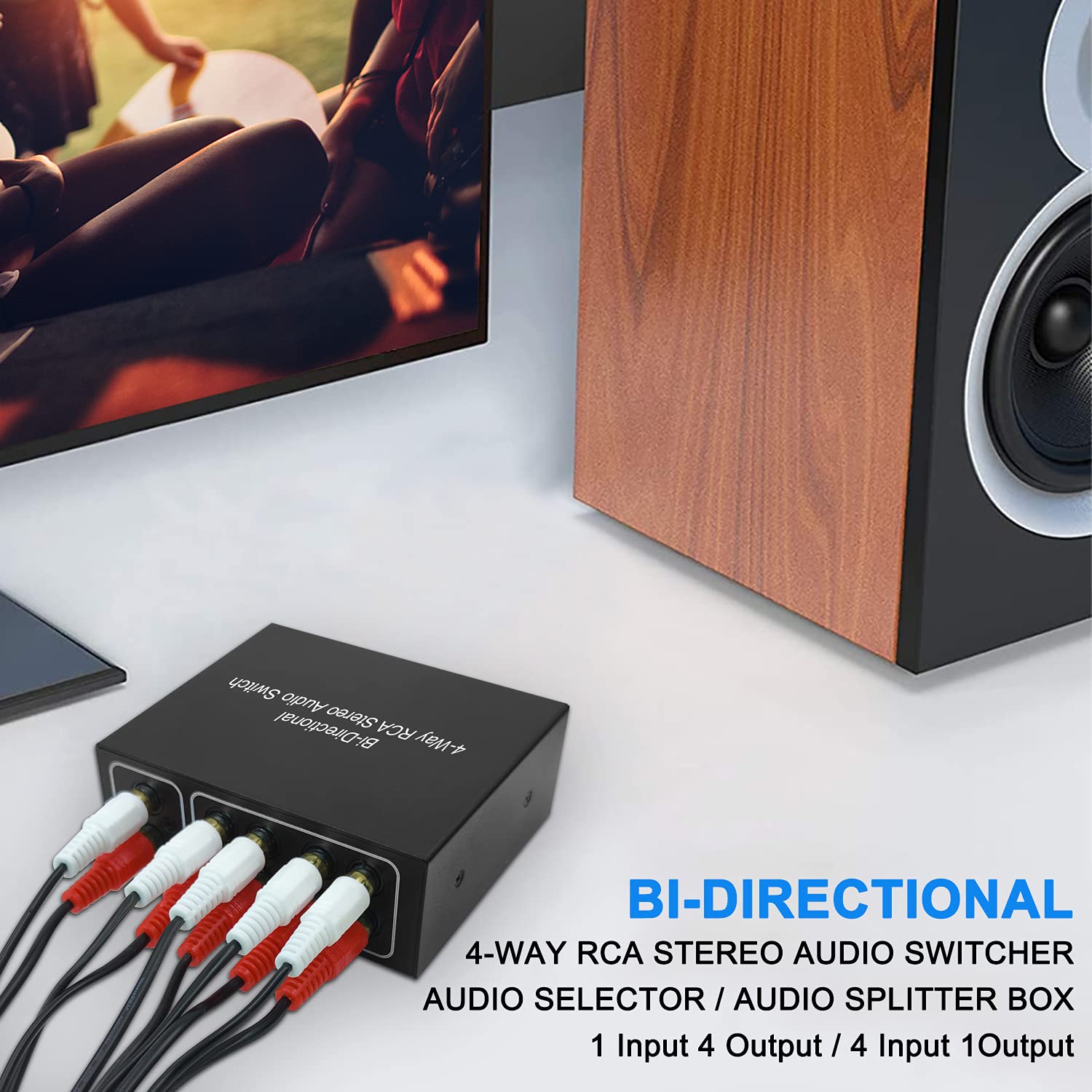 Dingsun Bi Directional 4 Way Rca Stereo Audio Switch Dignsun Audio Signal Source Switcher Selector Splitter Box For Cd, Dvd, Blu