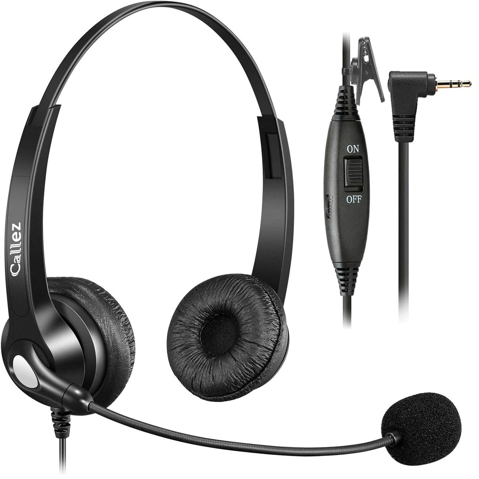 Callez Phone Headset with Noise Cancelling Microphone and Volume Control, Office 2.5mm Telephone Headsets Compatible with Panaso