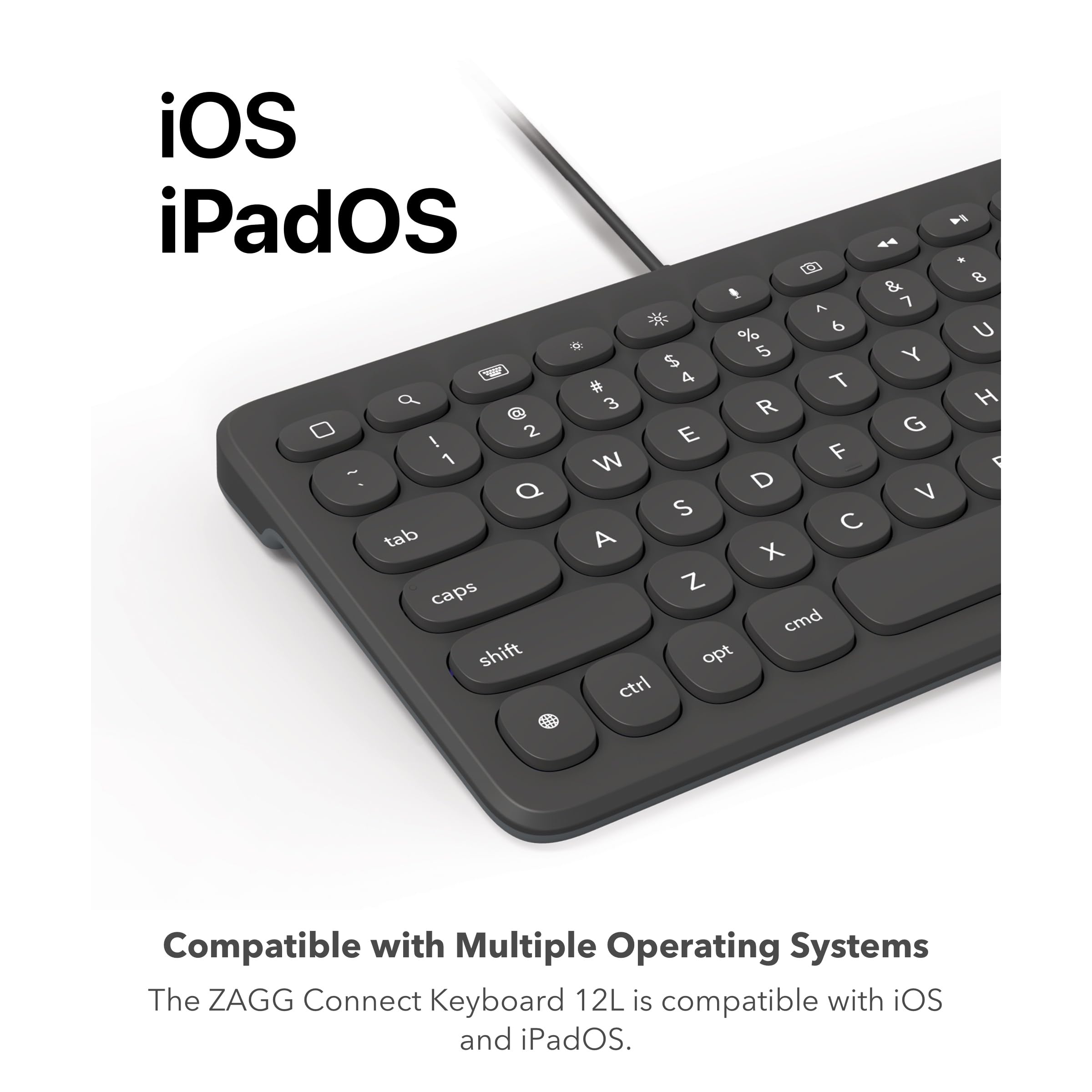 Zagg Connect Keyboard - Compact 12-Inch Lightning Wired Keyboard - Optimal For Ios And Ipados Devices - Designed For Comfortable