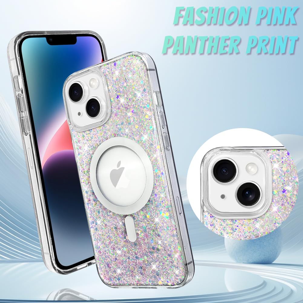 Bonoma For Iphone 14 Case, Sparkly Glitter Bling Back, Magnetic Support For Magsafe Shockproof Case, Crystal And Clear High Duty