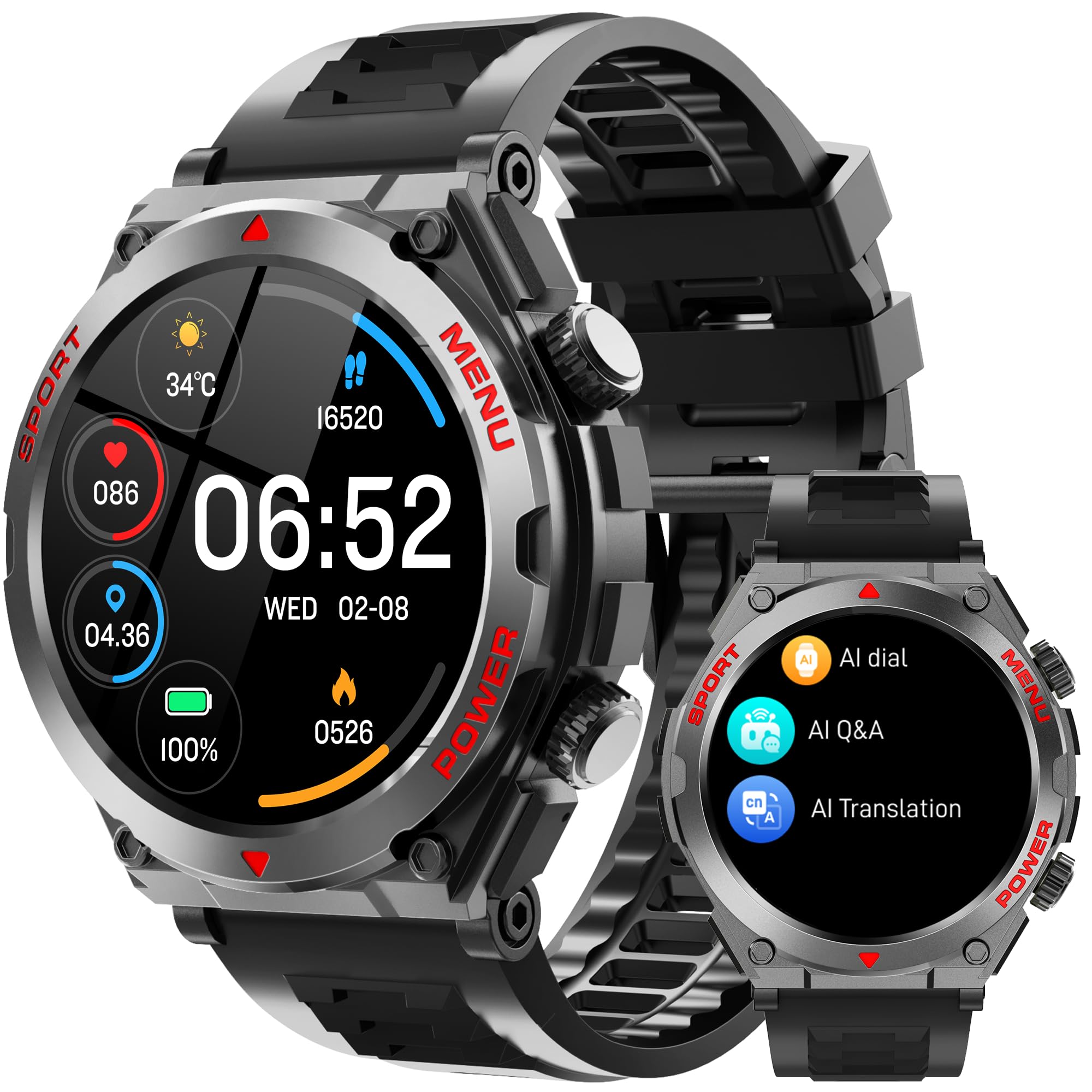 Jdcrsj Military Smart Watch, Smartwatch With Text And Call, Ai Built-In,Reply Sms,Heart Rate, Blood Oxygen, And Activity Tracker