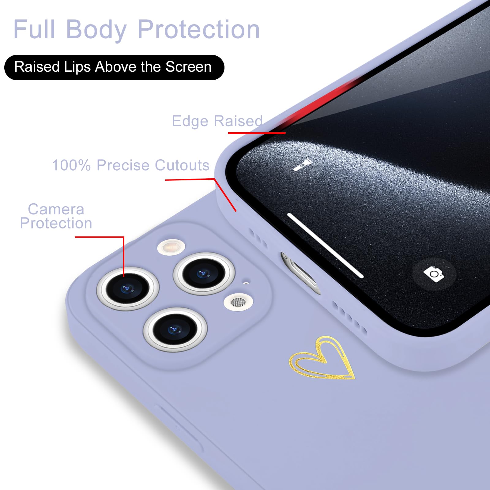 Wirvyuer For Iphone 14 Pro Case Cute Heart Pattern Soft Shockproof Slim Protective Silicone Phone Case Cover For Women Girls, Li