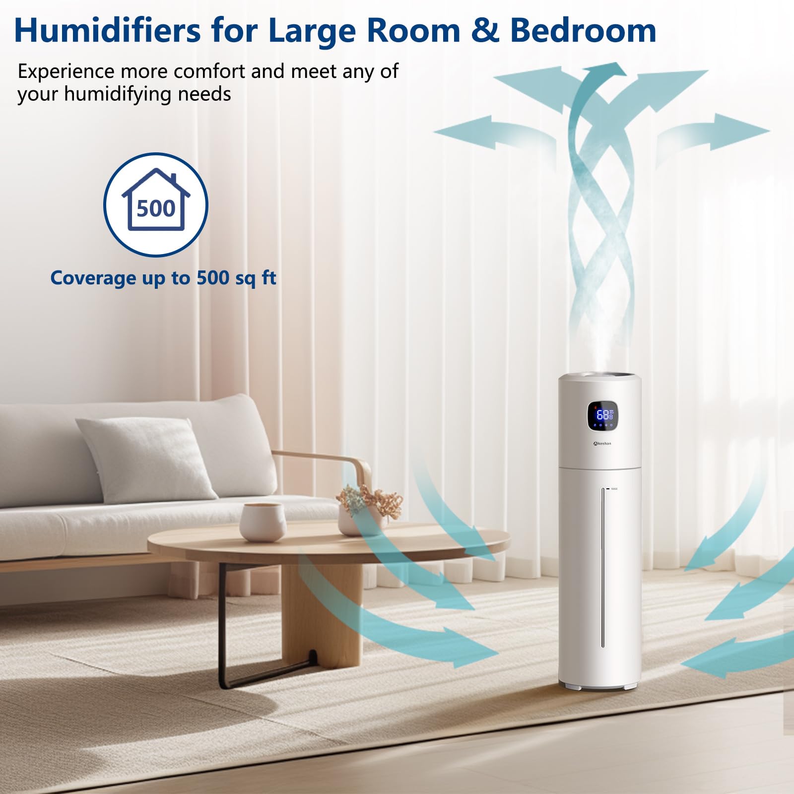 Large Humidifiers For Bedroom, 9L/2.5Gal Ultrasonic Cool Mist Humidifier, Easy Clean Humidifier With 350Ml/H Large Mist Speed, Q