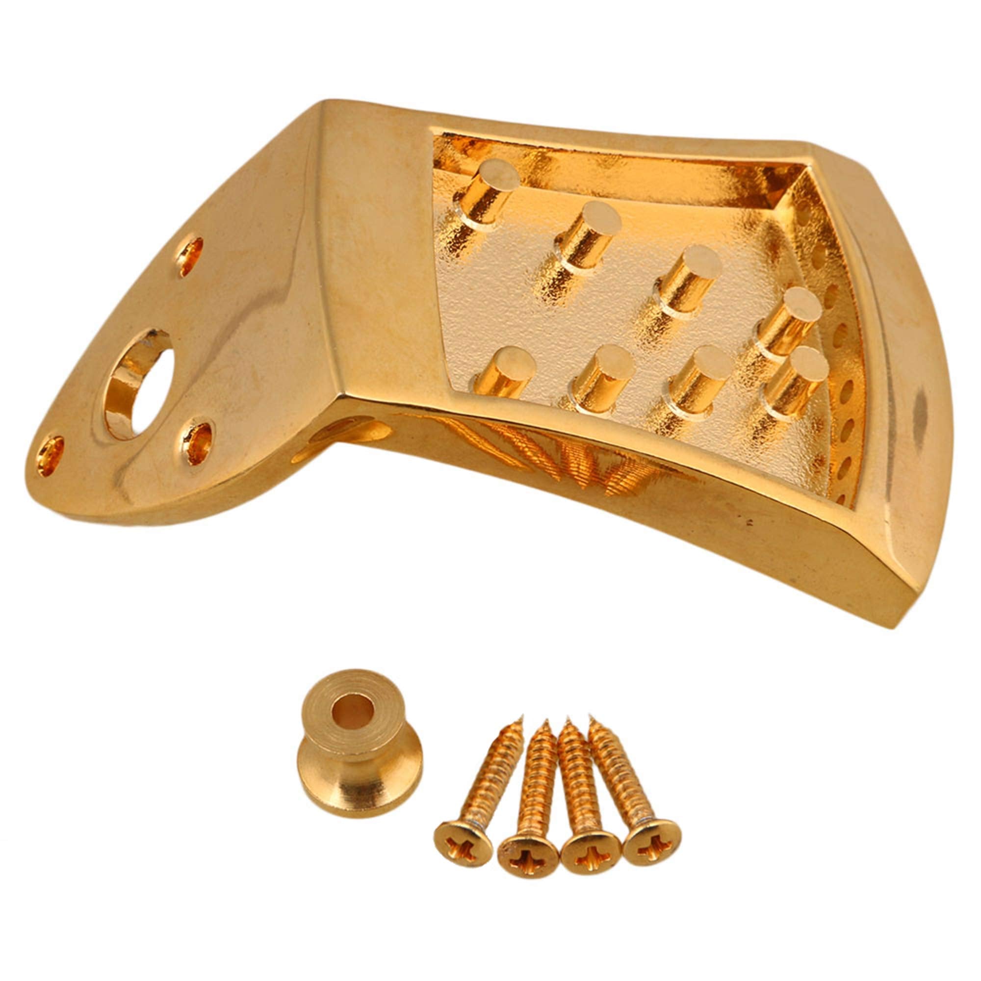 Yibuy 75X45X9Mm Golden Metal Triangle Mandolin Tailpiece Parts For 8 String Arched Top Mandolin With Screws
