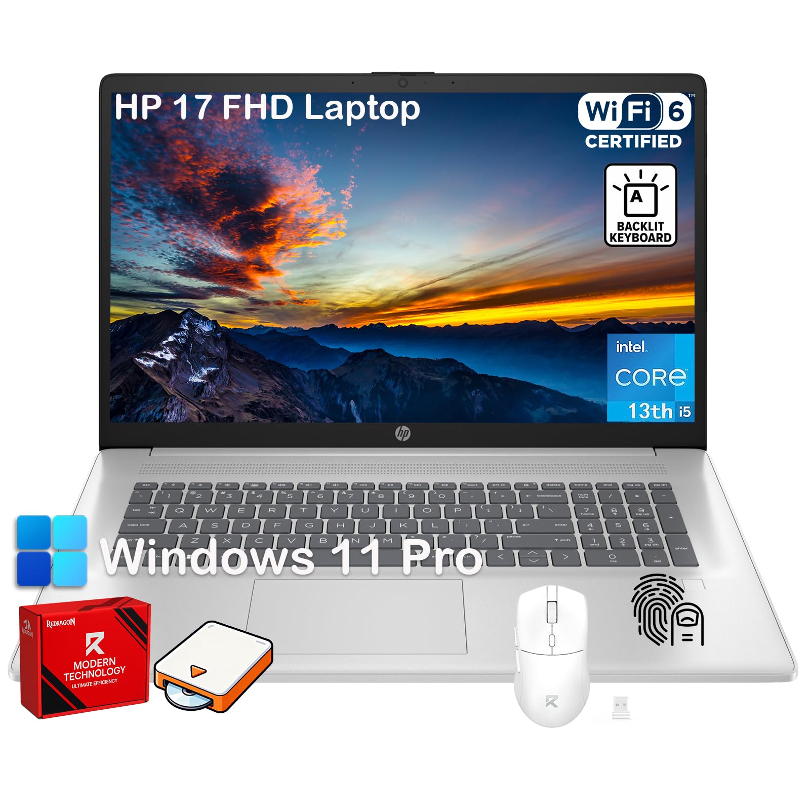 HP 17 inch Laptop Computer for Business, 17.3 FHD Anti-Glare Display, Backlit Keyboard, Fingerprint, Intel 10-Core i5-1334U, 20G
