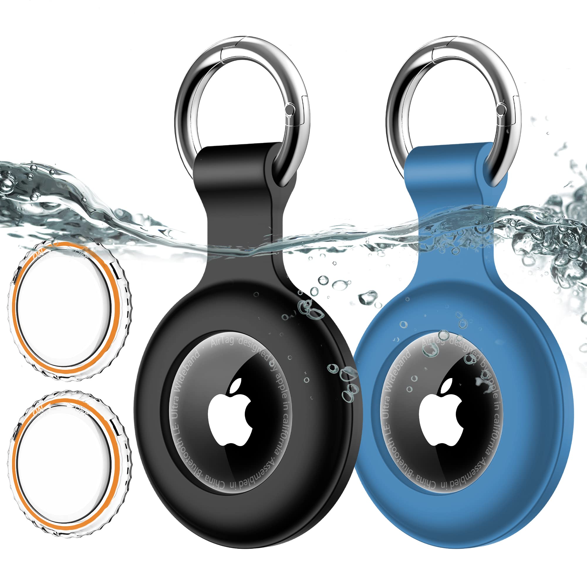 2 Pack,Ipx8 Waterproof Airtag Holder[Pc+Silicone]With Air Tag Keychain For Apple Air Tags,Full Body Shockproof[Anti Scratch]Air 