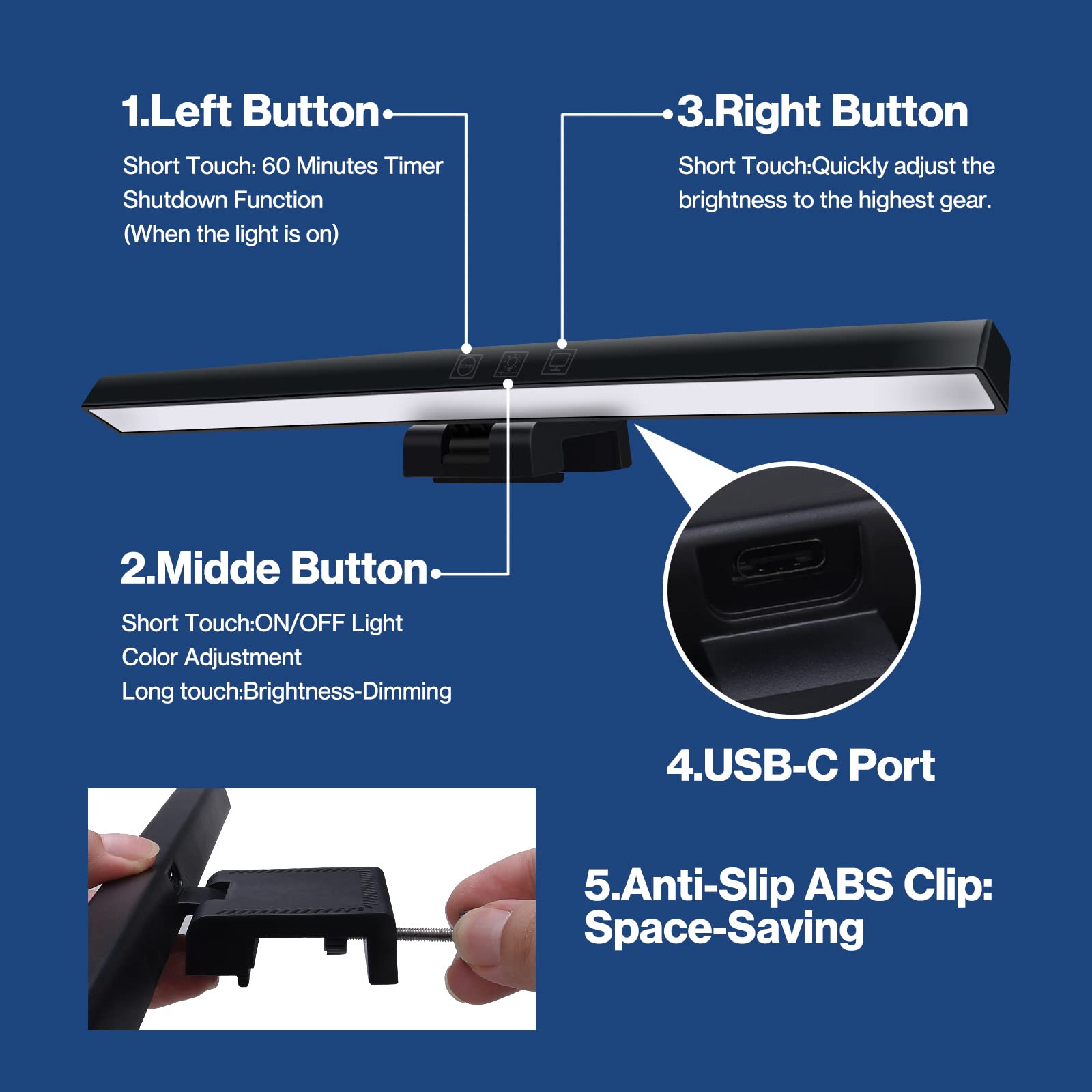 Laliled Monitor Light Bar USB Powered Dimmable Eye Care 13 inch