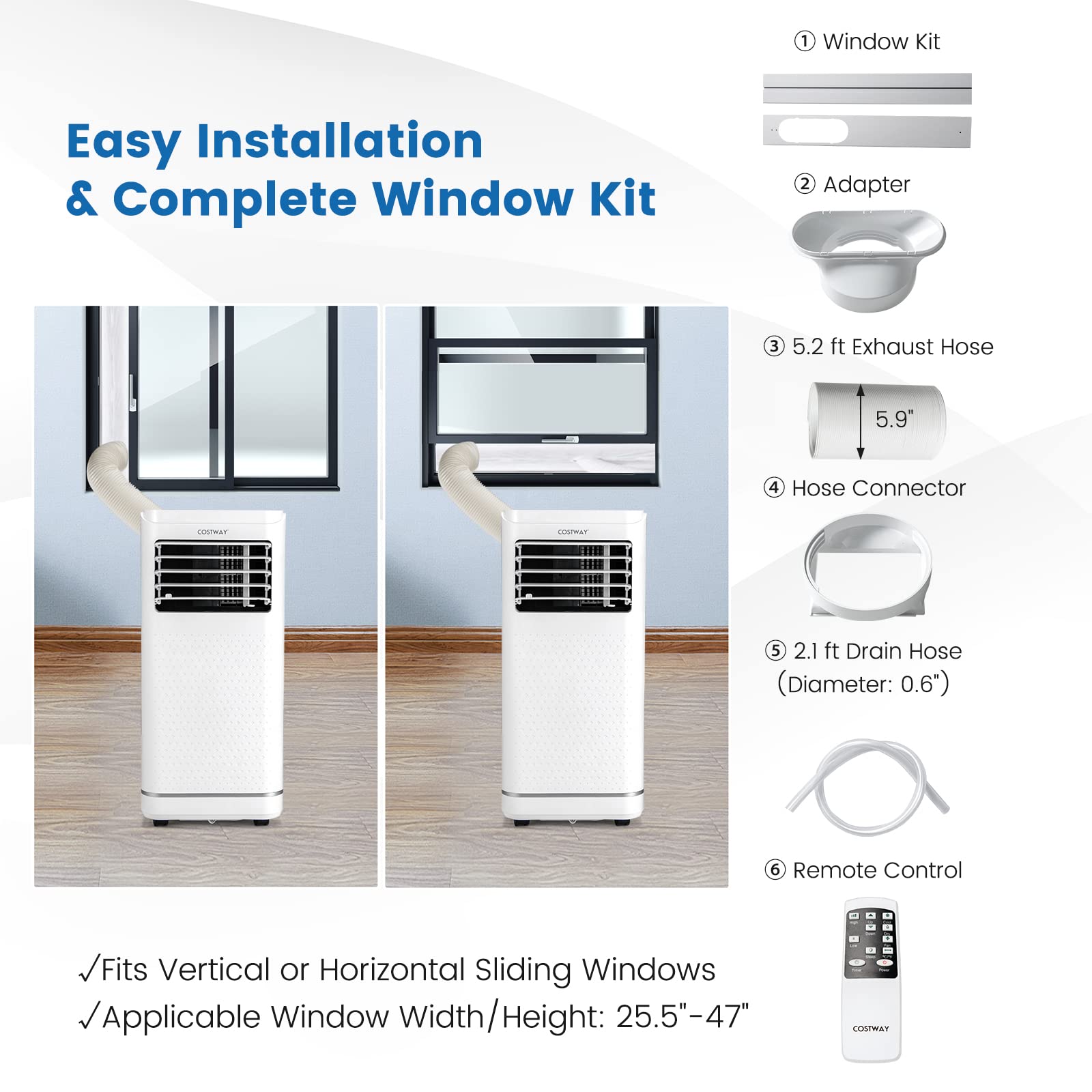 Costway 8000 Btu Portable Air Conditioner, Personal Ac Unit With Dehumidifier & Fan Mode, Sleep Mode, 24H Timer, Led Display, Child Lock, Remote Control, Cool Rooms Up To 250 Sq.Ft (White 8000Btu)