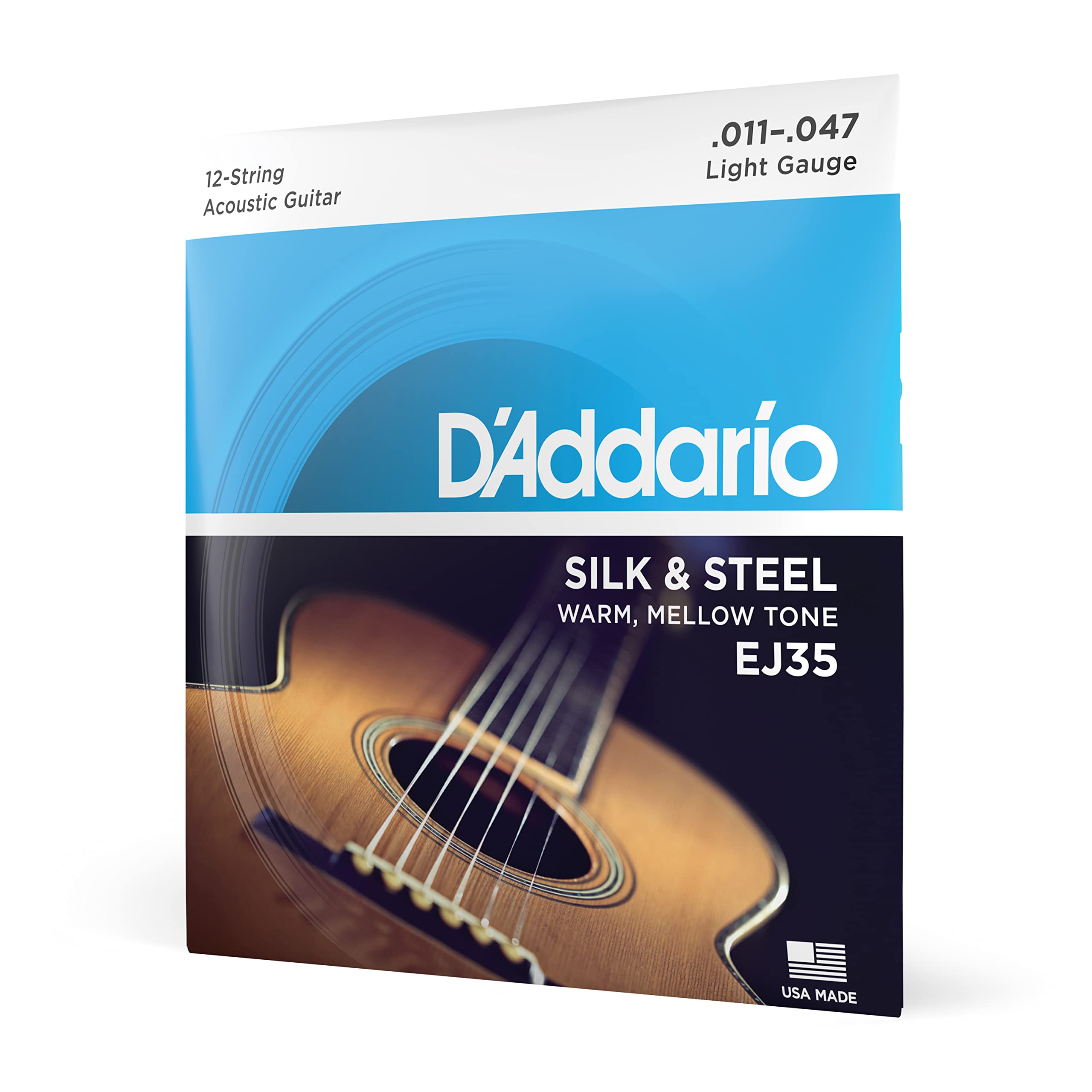 D'Addario Acoustic Guitar Strings, Silk & Steel, Ej35, Light Gauge 11 47, 12 String Set, Pack Of 1