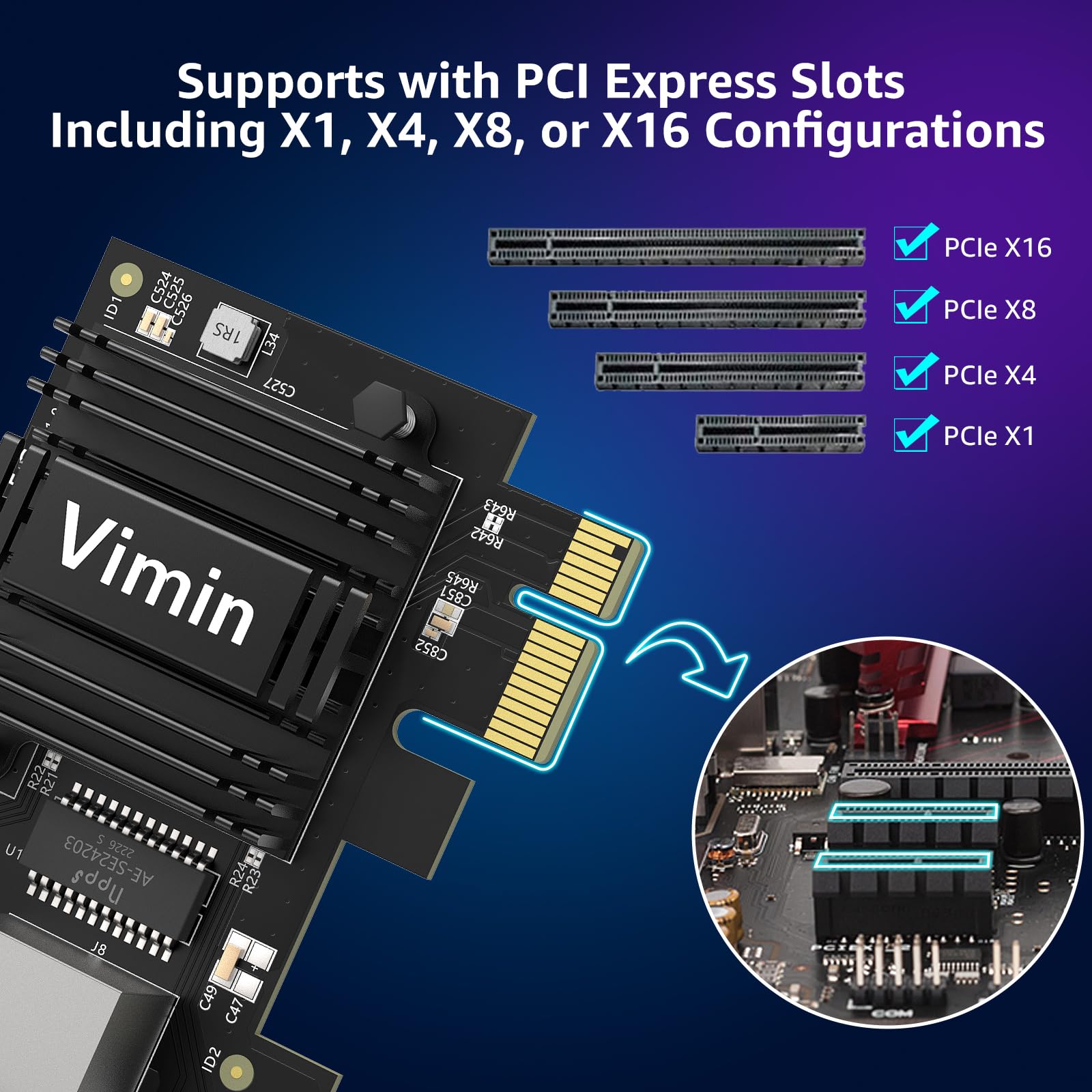 Vimin 2.5G Base T Pcie Network Card With Realtek Rtl8125B   Transform Pcie Slot Into 2.5G Ethernet Port, 2500/1000/100Mbps Pci E