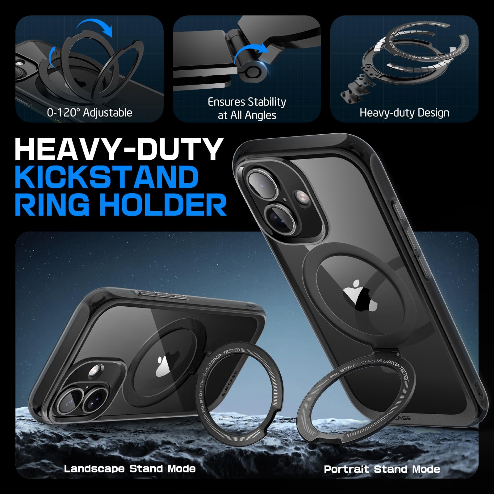 Supcase For Iphone 16 Case With Camera Control Capture Button (Unicorn Beetle Mag Stand), [Compatible With Magsafe] Slim Clear P