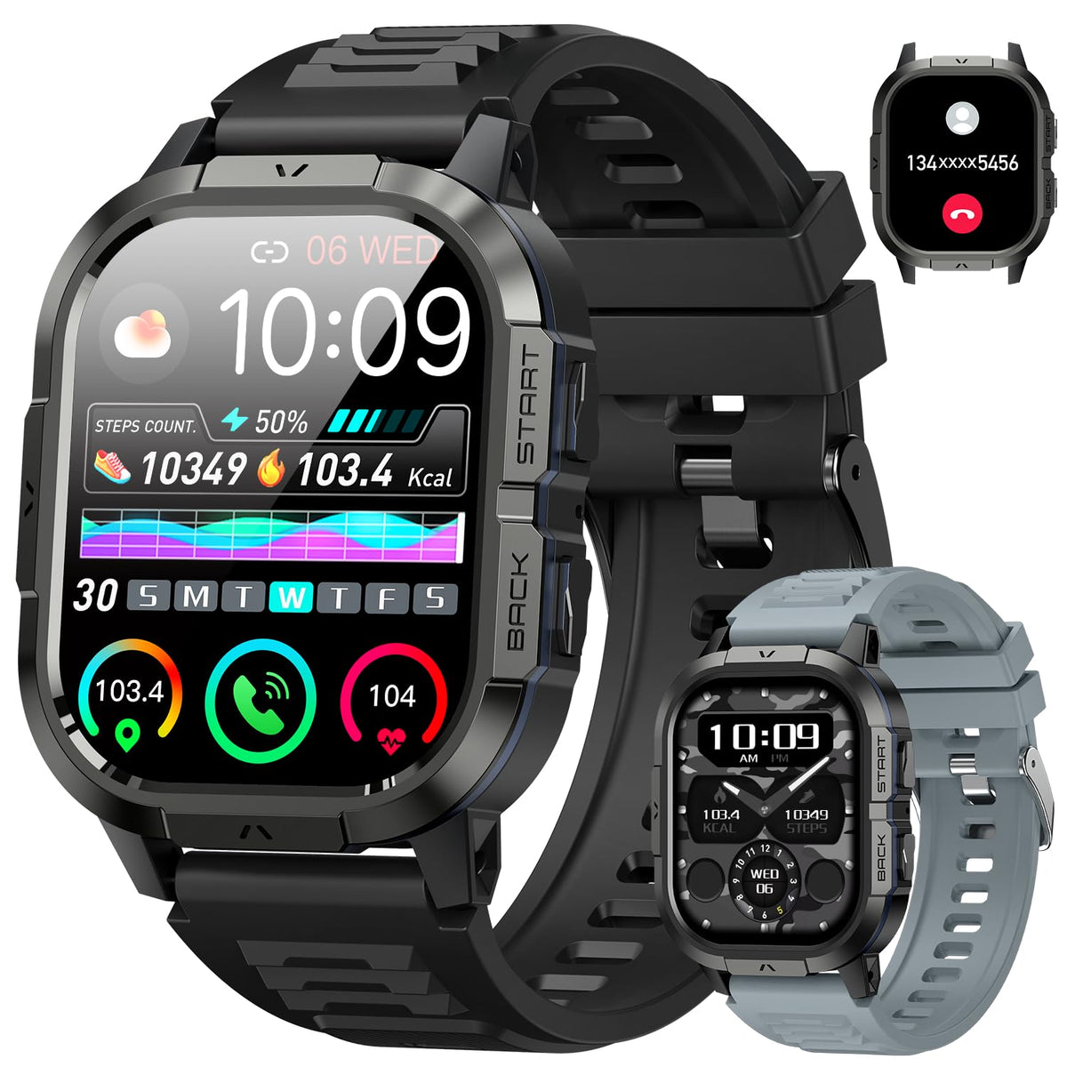 Smart Watch For Men Fitness Tracker: Make/Answer Call Military Smart Watches For Men Digital Mens Watches Running Waterproof Sma