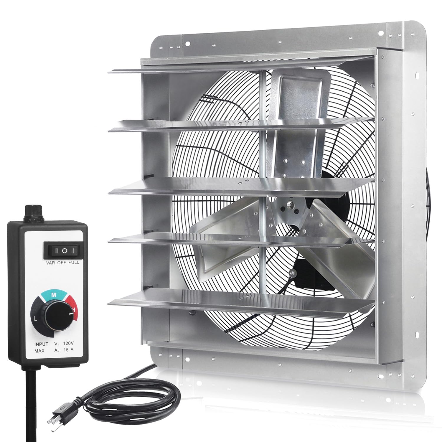 KEN BROWN 24 Inch Shutter Exhaust Fan with Speed Controller, 4200CFM High Speed, Wall Mounted Ventilation Fan for Garage, Attic,