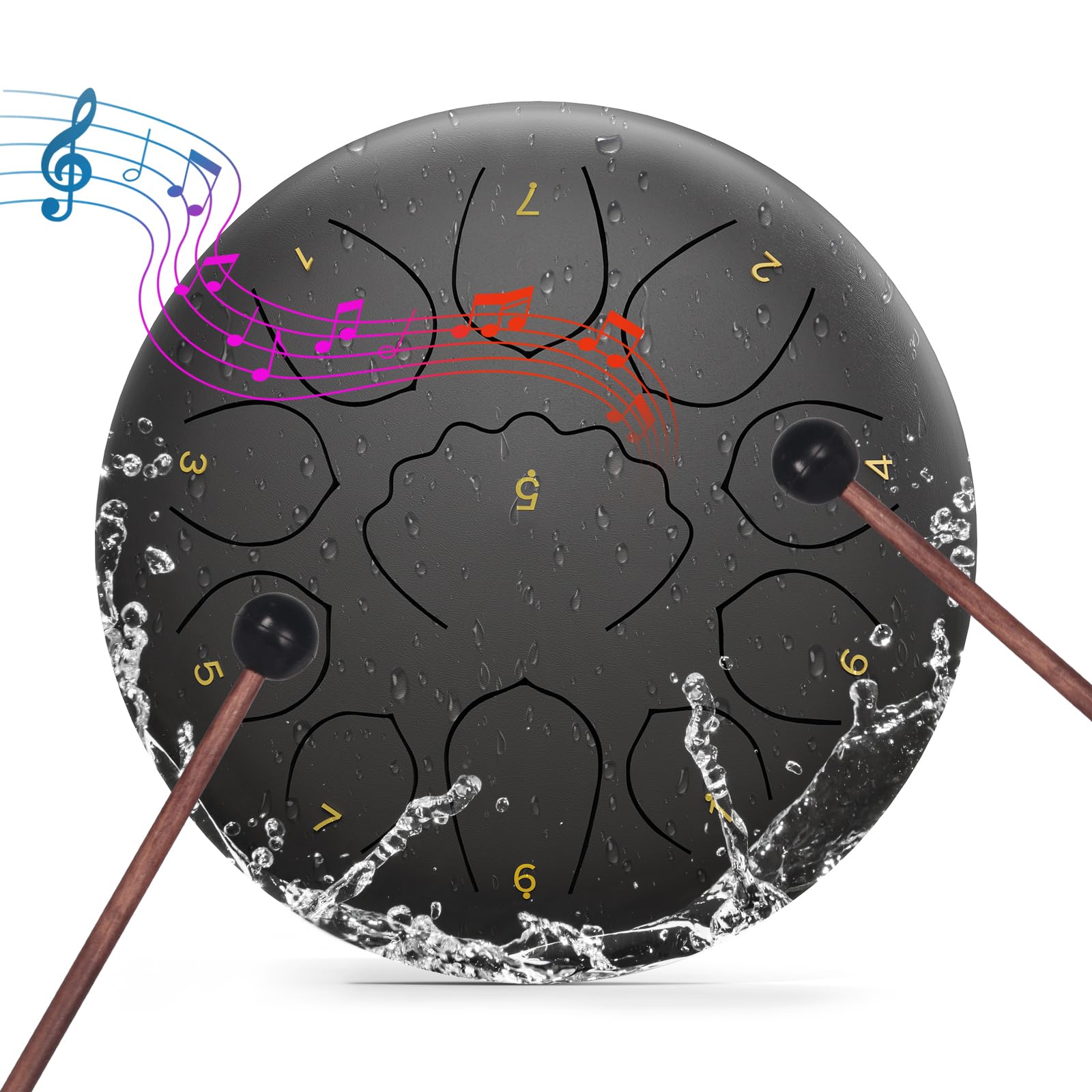 Rain Drum for Outside Garden, 8 Inches 11 Notes Steel Tongue Chakra Chime When It Rains (Black)